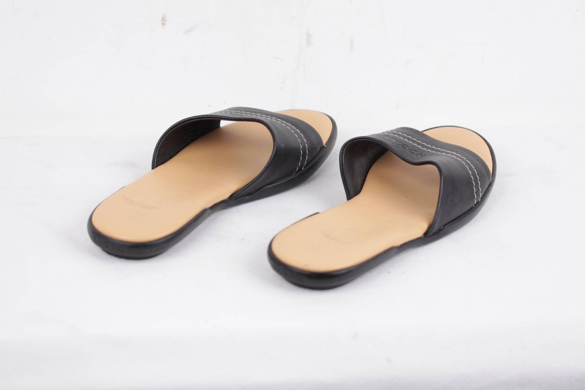 HOGAN Black Leather SANDALS Flat Shoes SLIDES Size 36 In Excellent Condition In Rome, Rome
