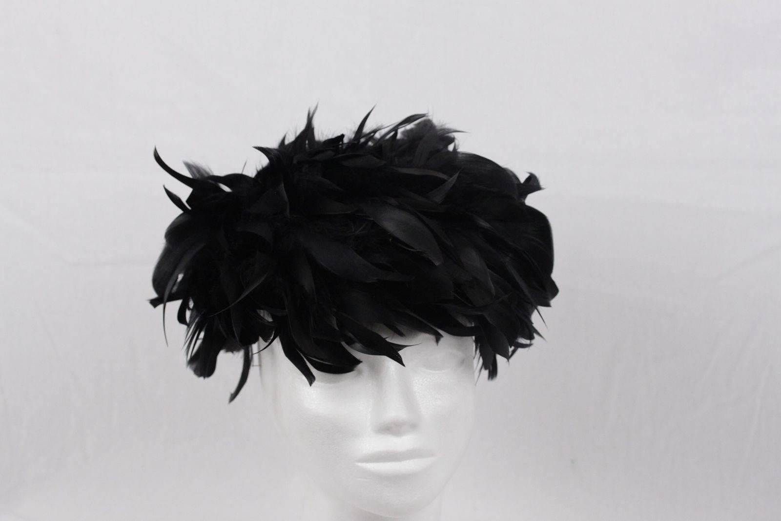 Women's VINTAGE 1950s Black FEATHERS Woman Evening HAT Headdress