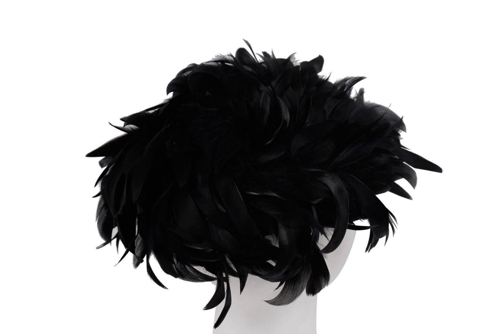 VINTAGE 1950s Black FEATHERS Woman Evening HAT Headdress 1