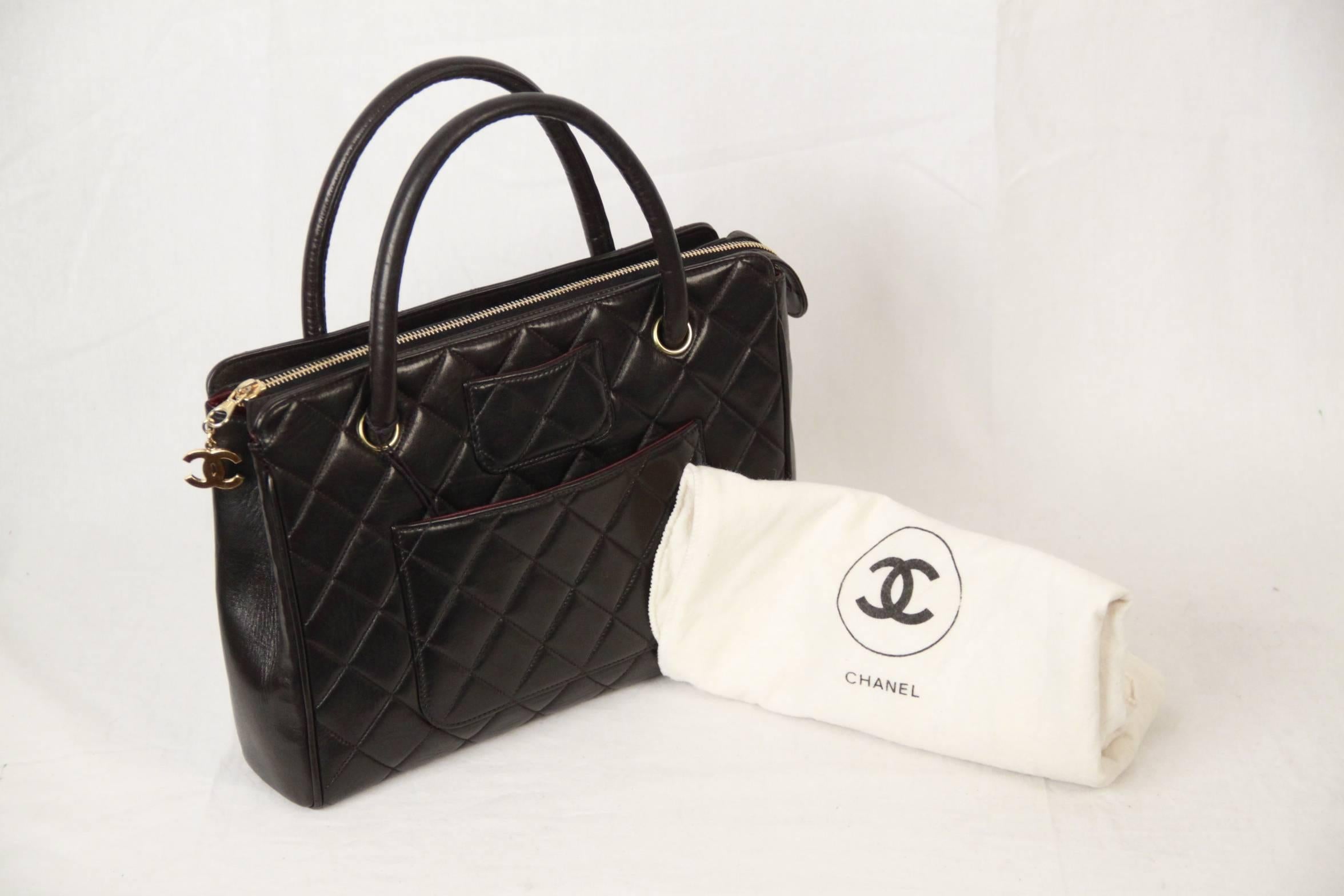 CHANEL Vintage Black Quilted HANDBAG Satchel w/ Exterior Pockets In Good Condition In Rome, Rome