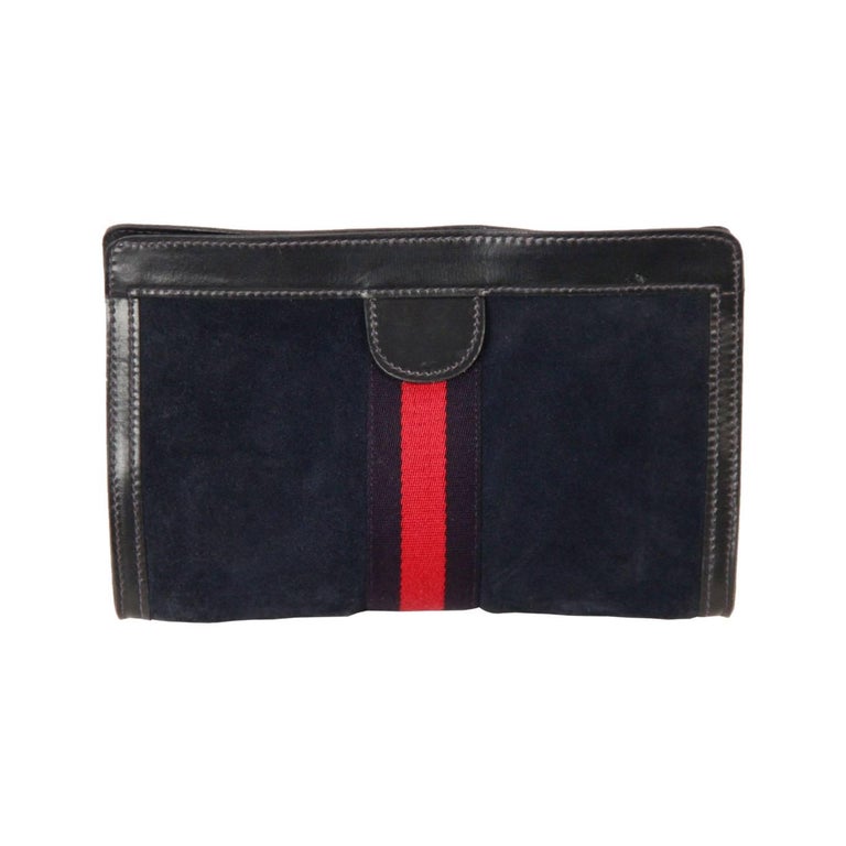 GUCCI VINTAGE Blue Suede COSMETIC BAG Clutch For Sale at 1stdibs