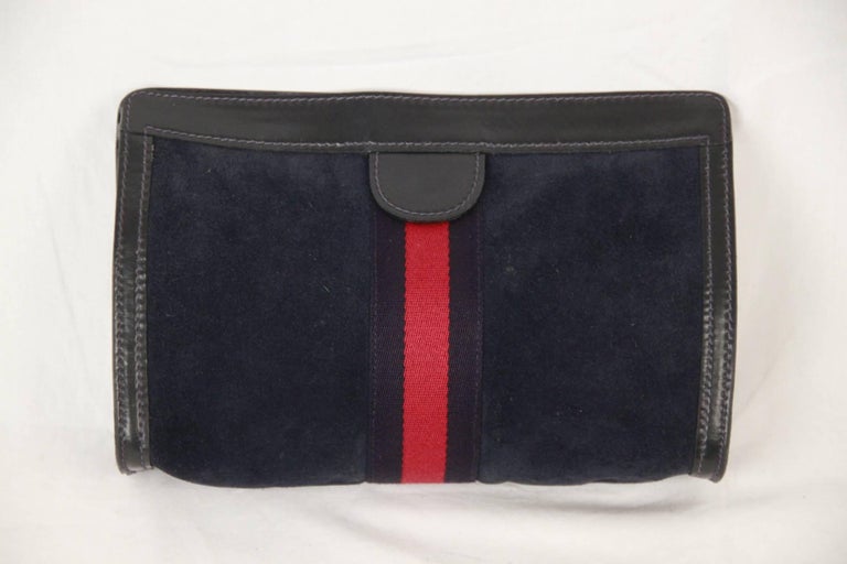 GUCCI VINTAGE Blue Suede COSMETIC BAG Clutch For Sale at 1stdibs