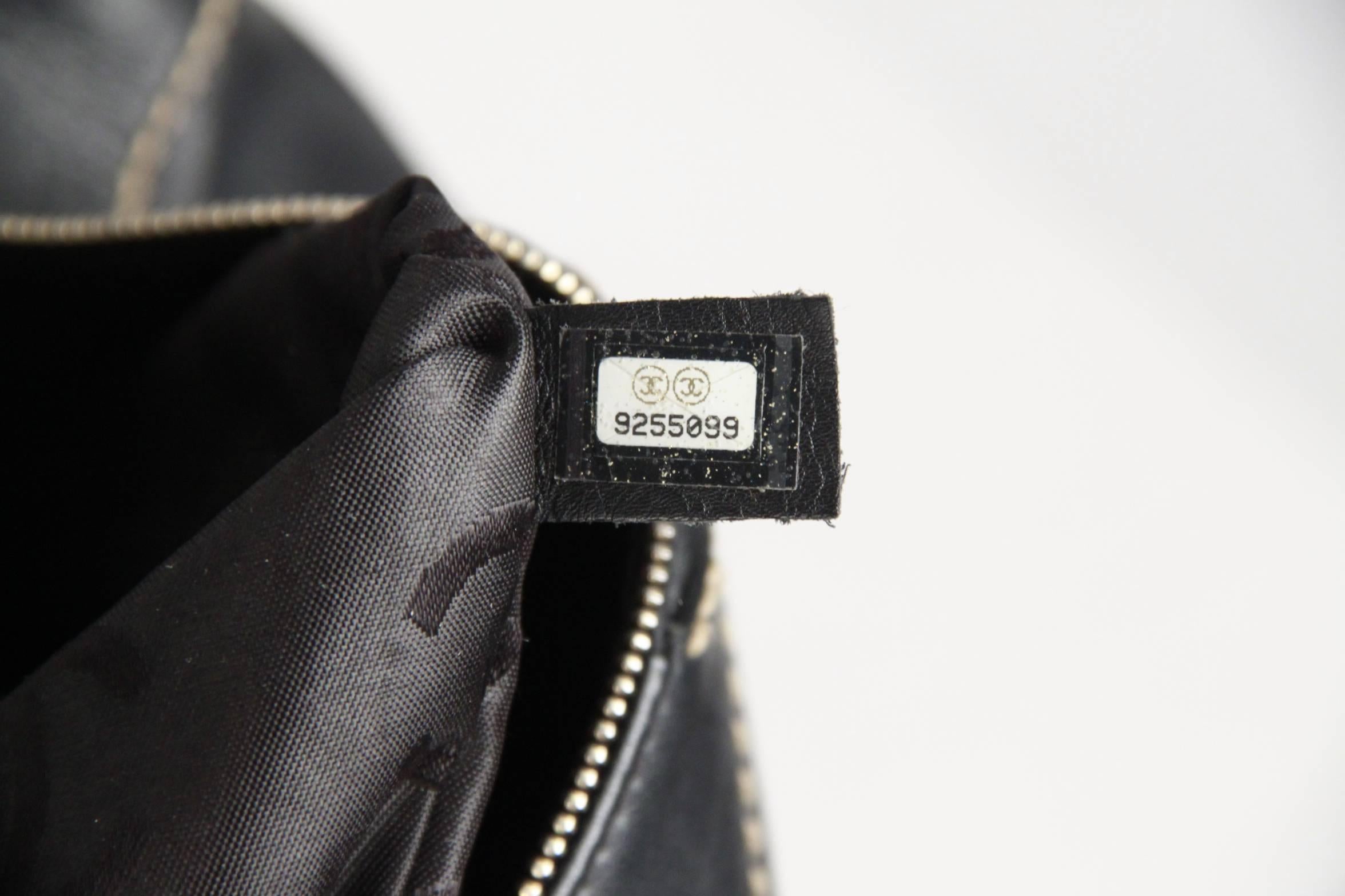 CHANEL Black Leather BIG STITCHED CC Shoulder Bag 6