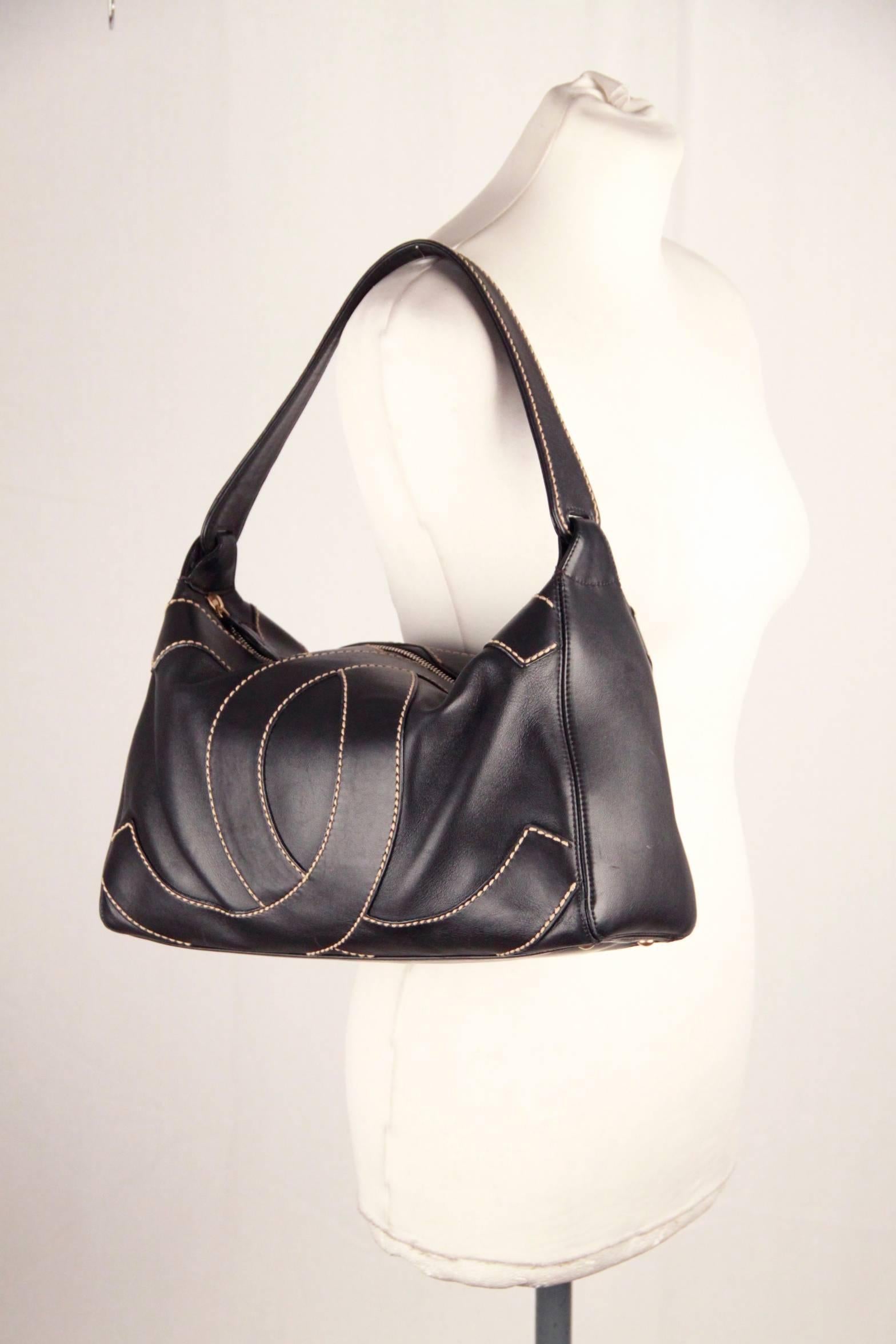 Women's CHANEL Black Leather BIG STITCHED CC Shoulder Bag