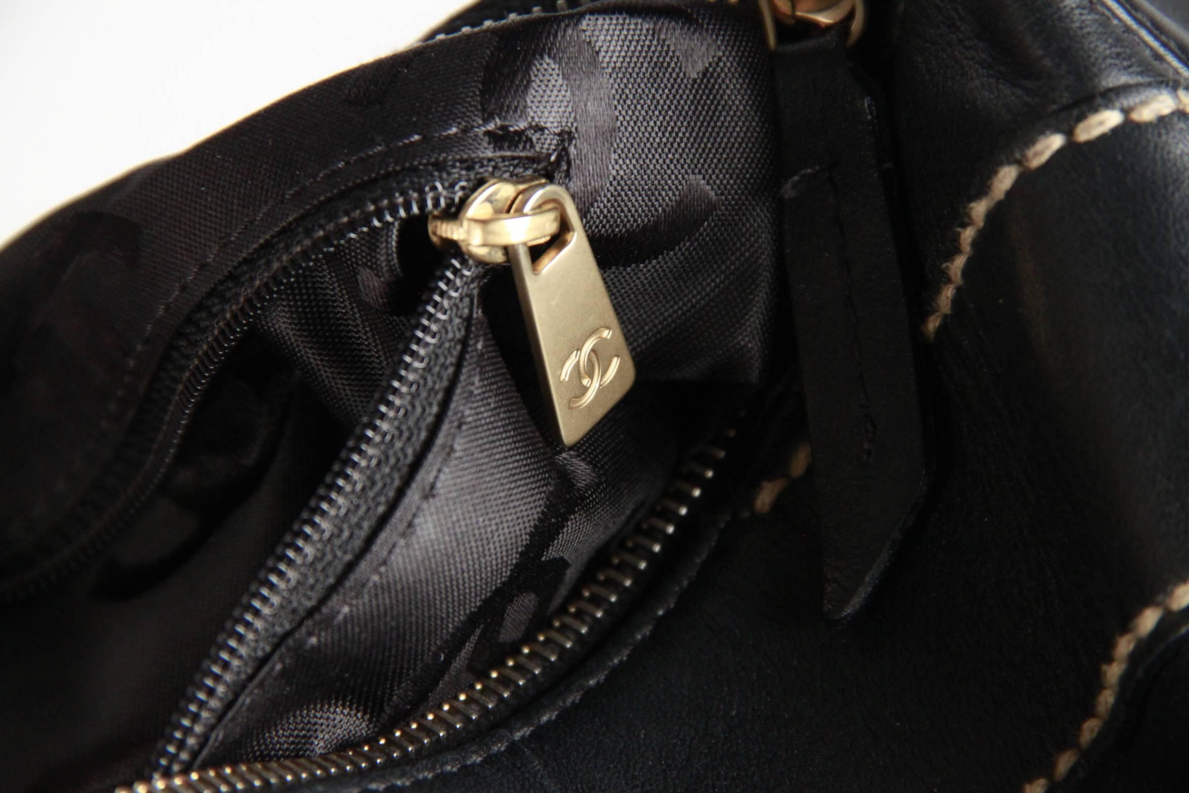 CHANEL Black Leather BIG STITCHED CC Shoulder Bag 5