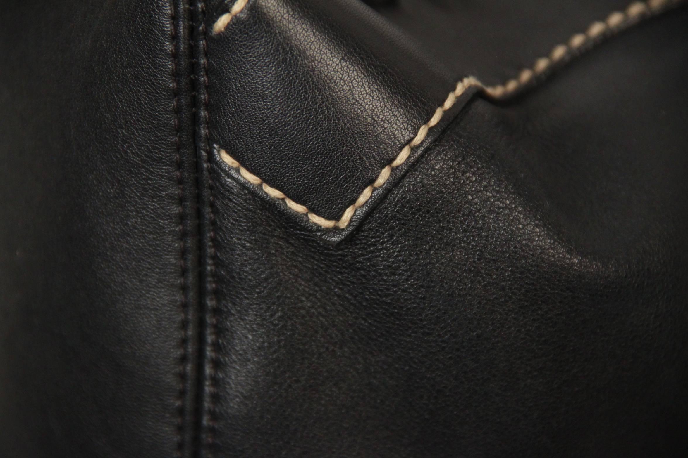 CHANEL Black Leather BIG STITCHED CC Shoulder Bag 1