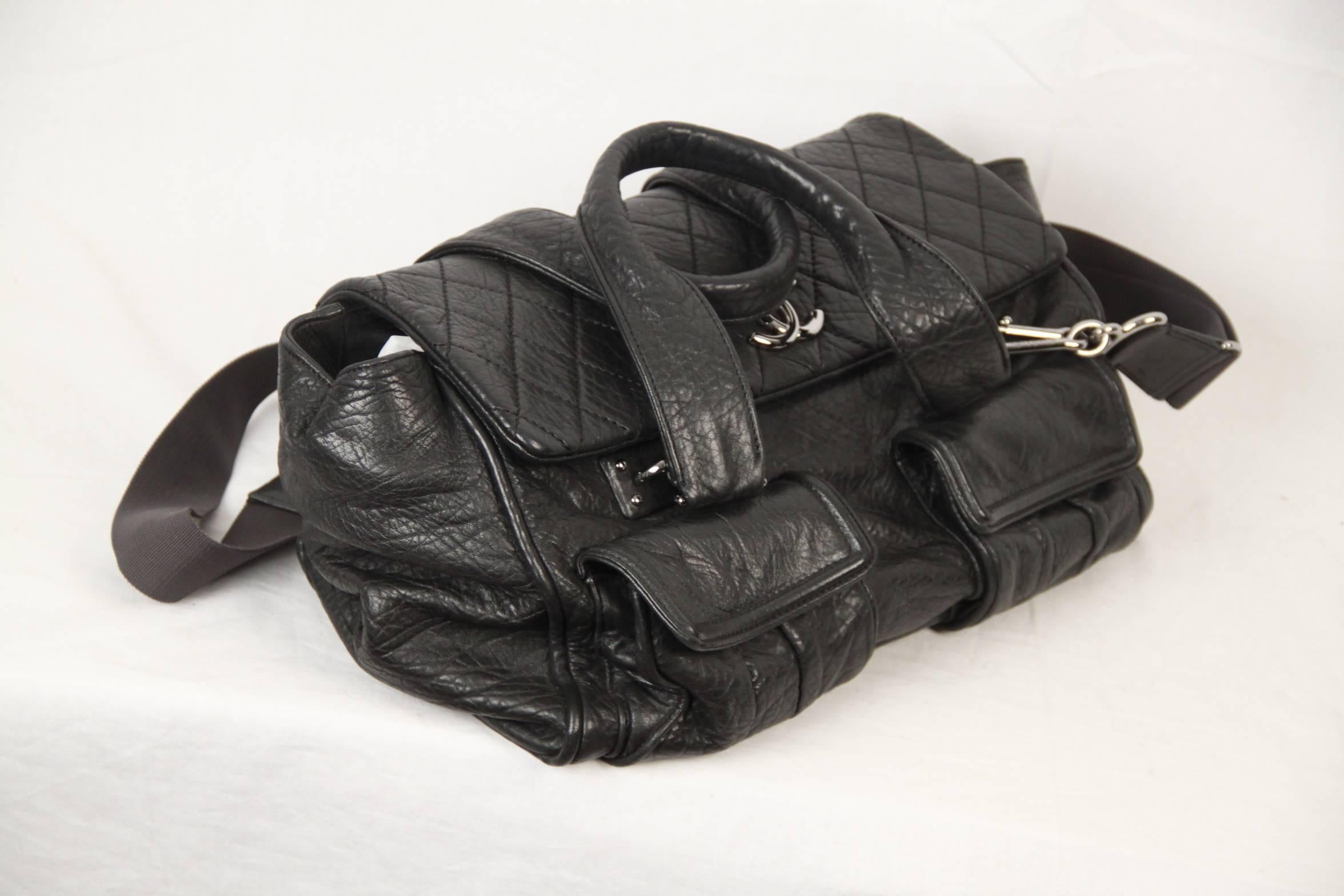 CHANEL Black Distressed Leather TOTE Satchel w/ QUILTED Flap 2
