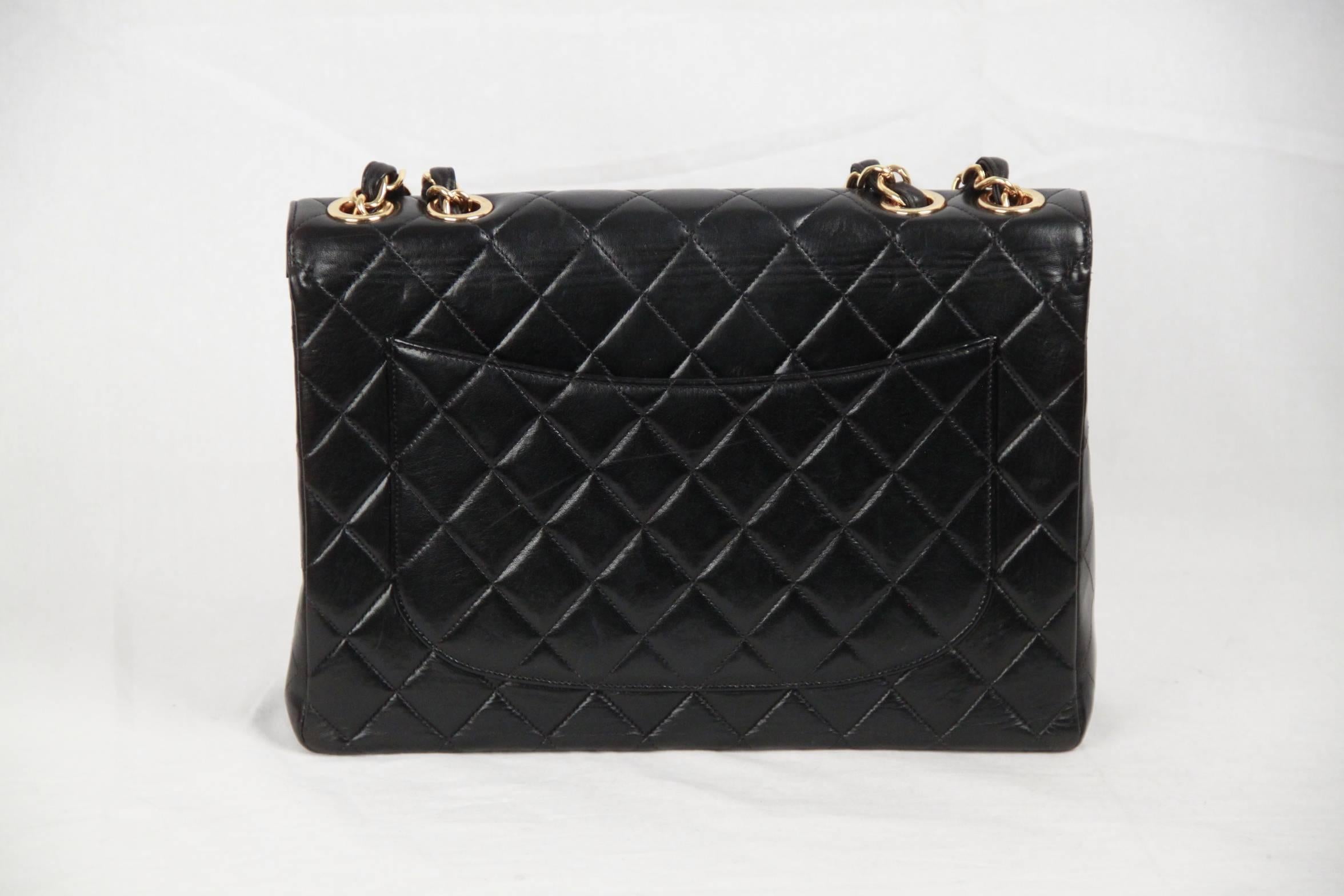 CHANEL Vintage Black QUILTED Leather JUMBO CLASSIC FLAP Shoulder Bag 1