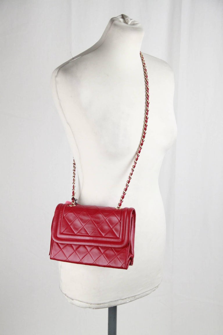 CHANEL Vintage Red QUILTED Leather TASSEL SHOULDER BAG For Sale at 1stdibs