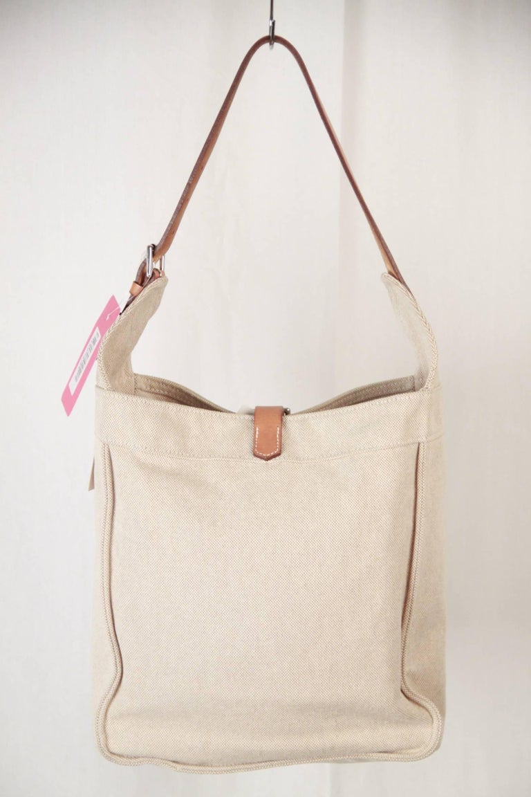 HERMES PARIS Beige Canvas MARWARI PM Shoulder Bag For Sale at 1stDibs
