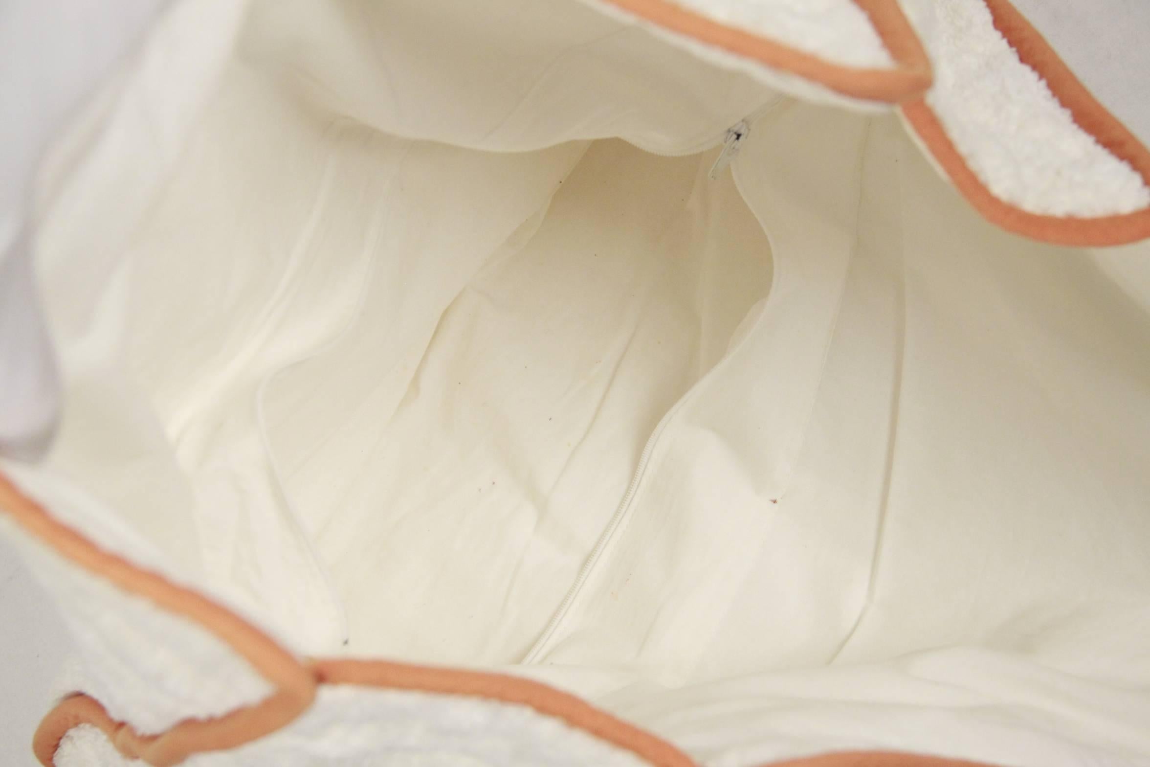 HERMES PARIS White Terry Cloth Cotton BEACH BAG w/ Embroidered Tiger 3