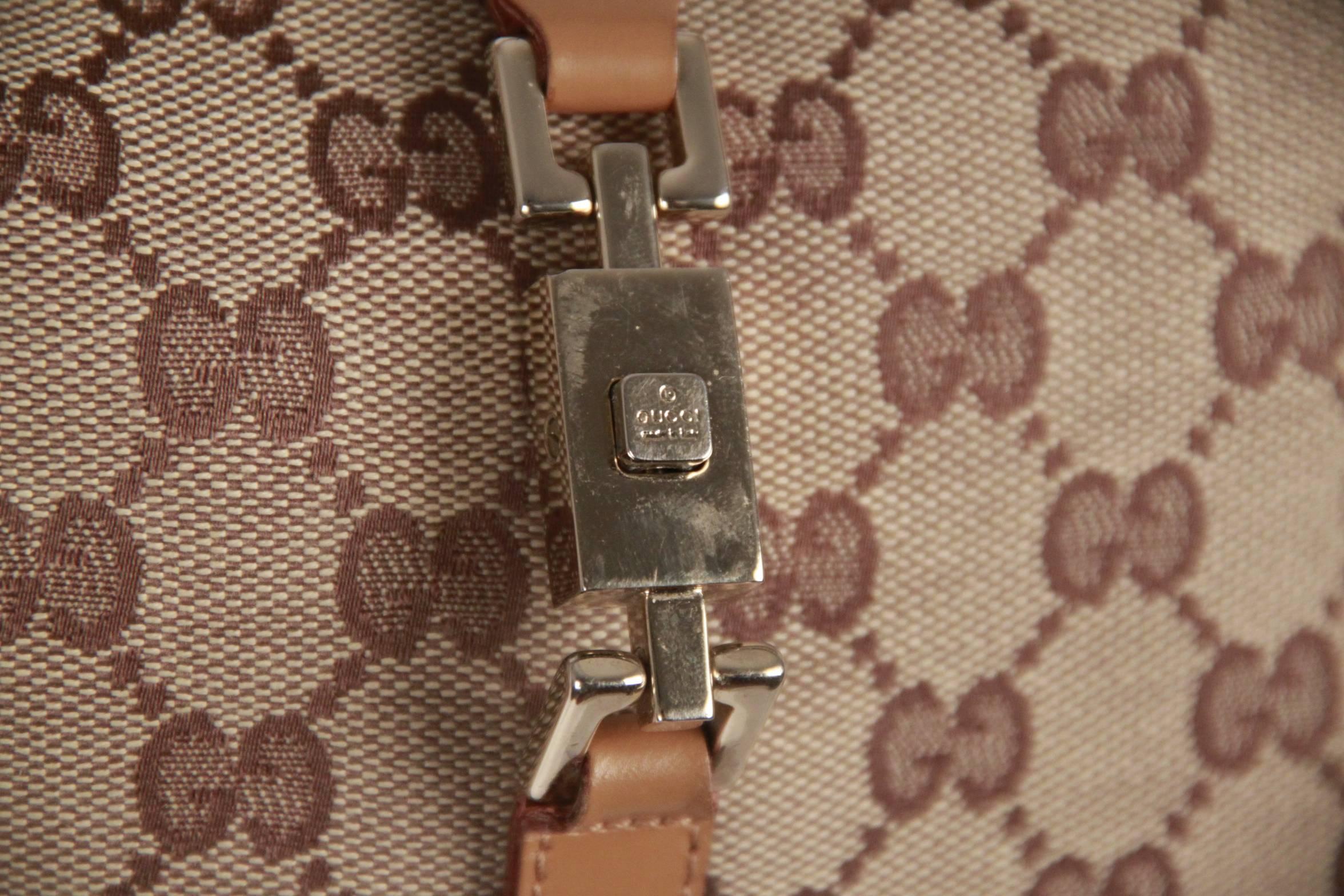 GUCCI Beige Monogram Canvas & Leather HOBO JACKIE O 1