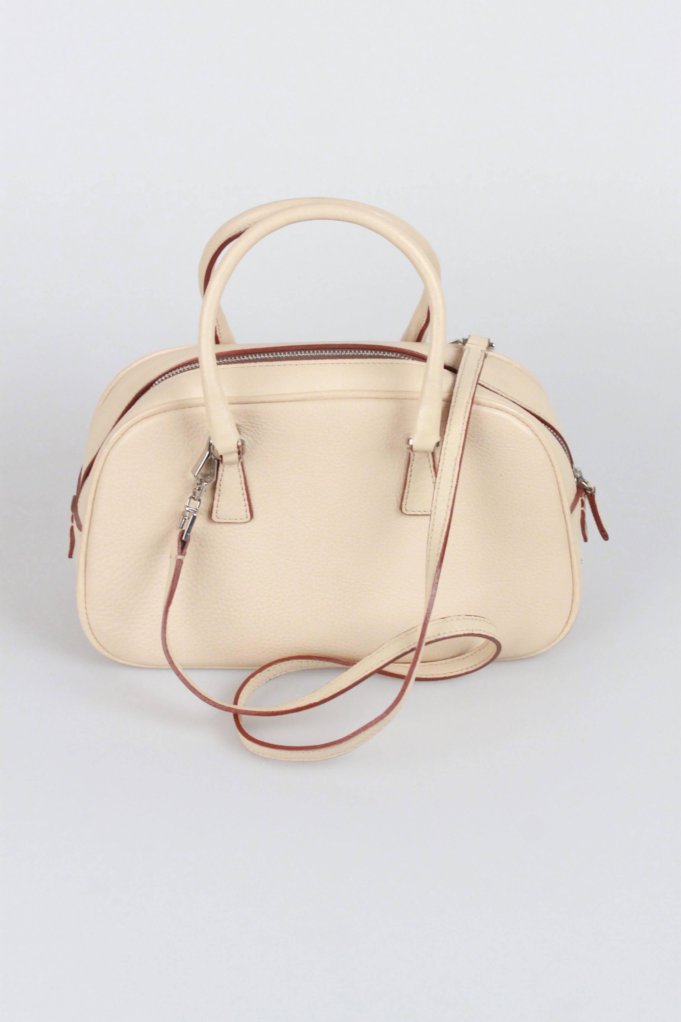 Prada Beige Leather Small Satchel with Shoulder Strap BL0063 In Excellent Condition In Rome, Rome