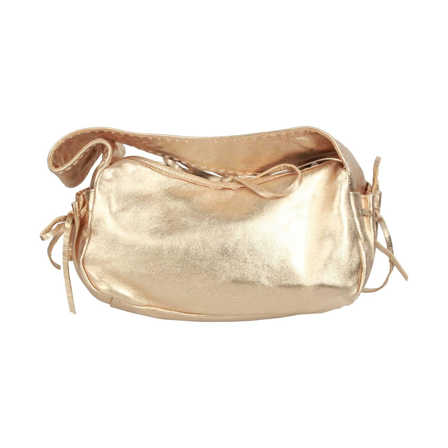 PRADA Gold Tone Leather SHOULDER BAG