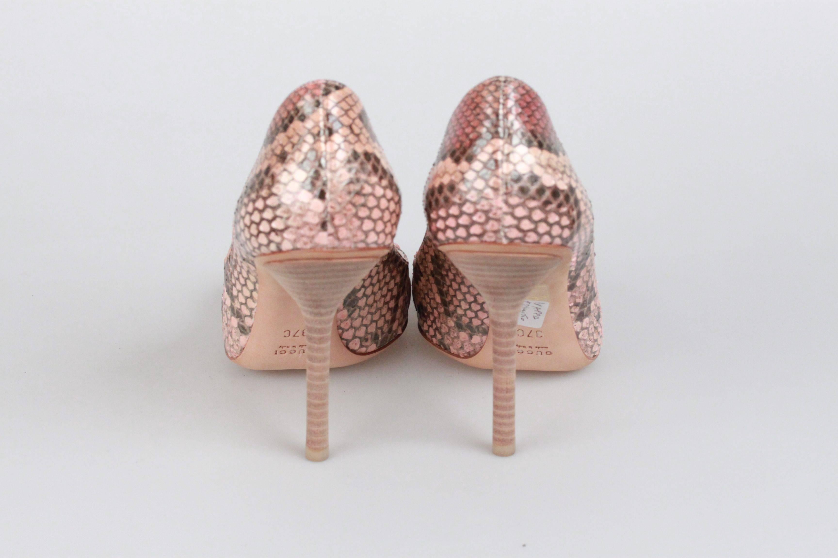 Beige GUCCI Pink Python HOLLYWOOD PEEP Open TOE Shoes HEELS Size 37C