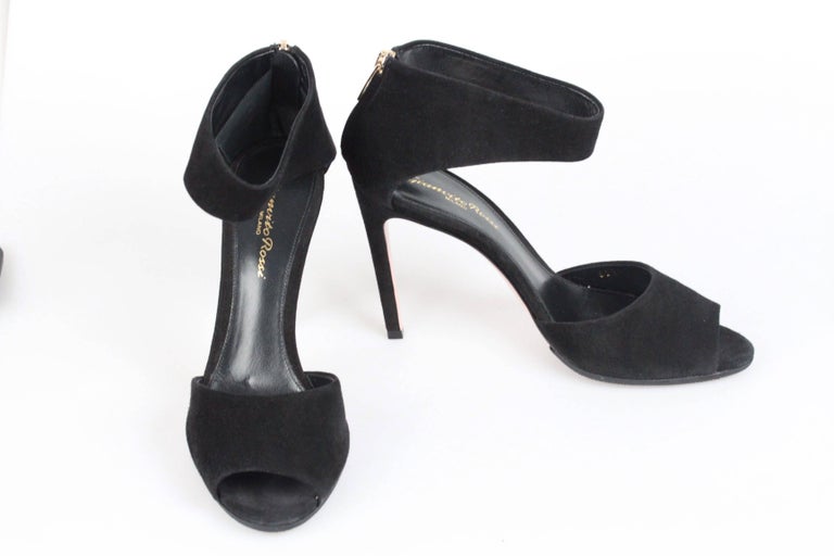 GIANVITO ROSSI Black Suede OPEN TOE Heels SHOES Size 37.5 For Sale at ...
