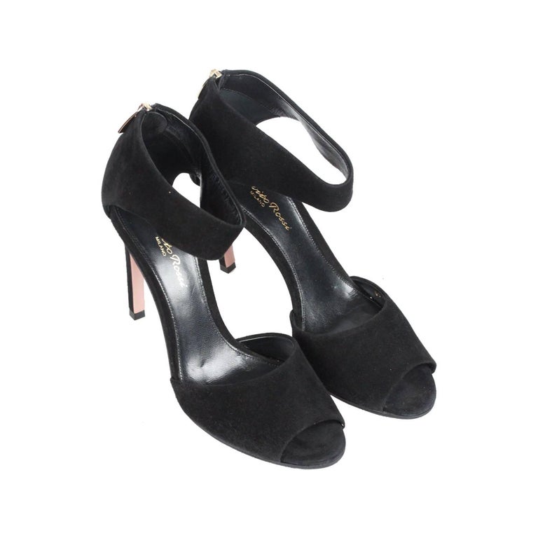 GIANVITO ROSSI Black Suede OPEN TOE Heels SHOES Size 37.5 For Sale at