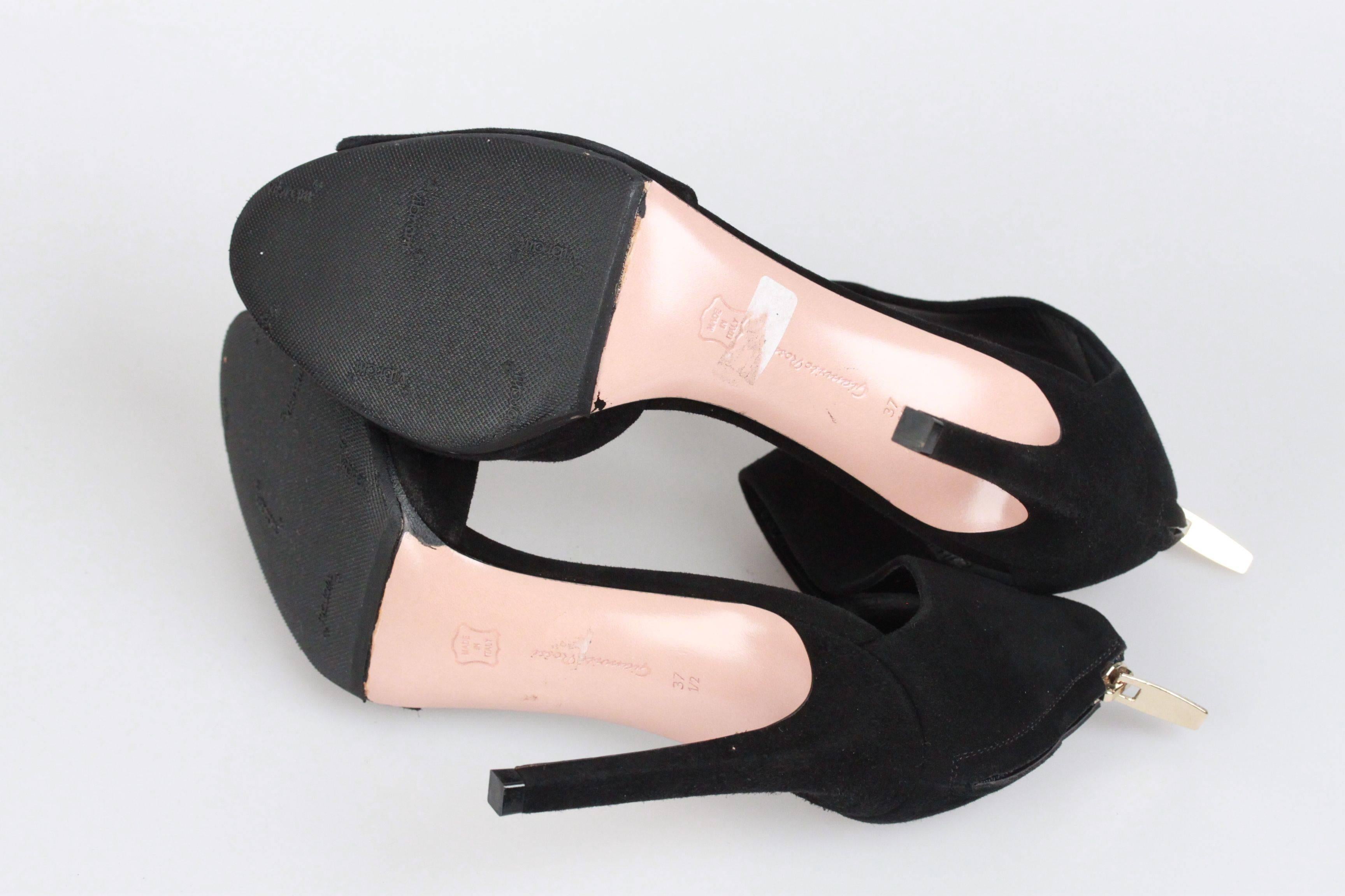GIANVITO ROSSI Black Suede OPEN TOE Heels SHOES Size 37.5 In New Condition In Rome, Rome