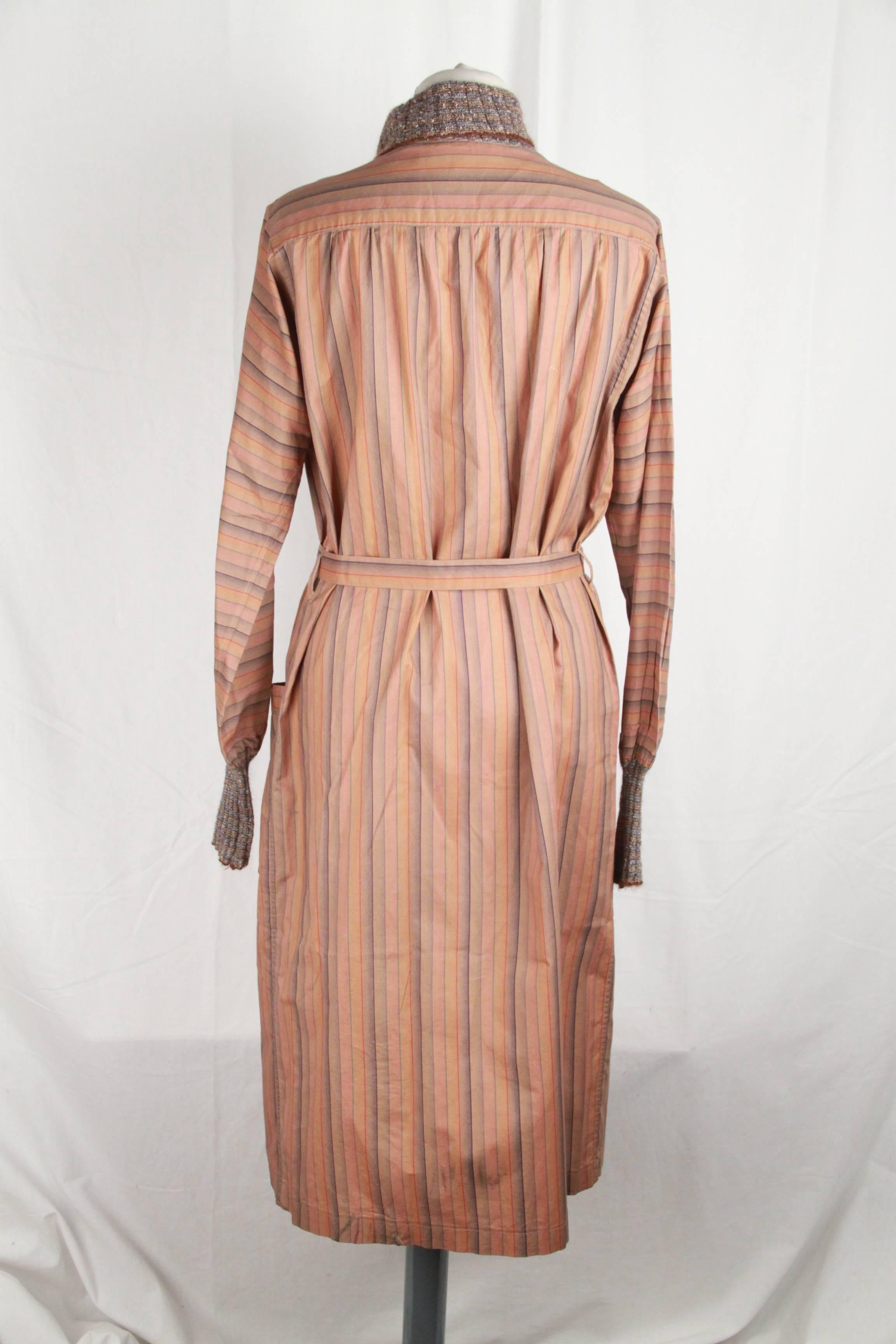 MISSONI Vintage Tan Striped CHEMISIER DRESS In Good Condition In Rome, Rome