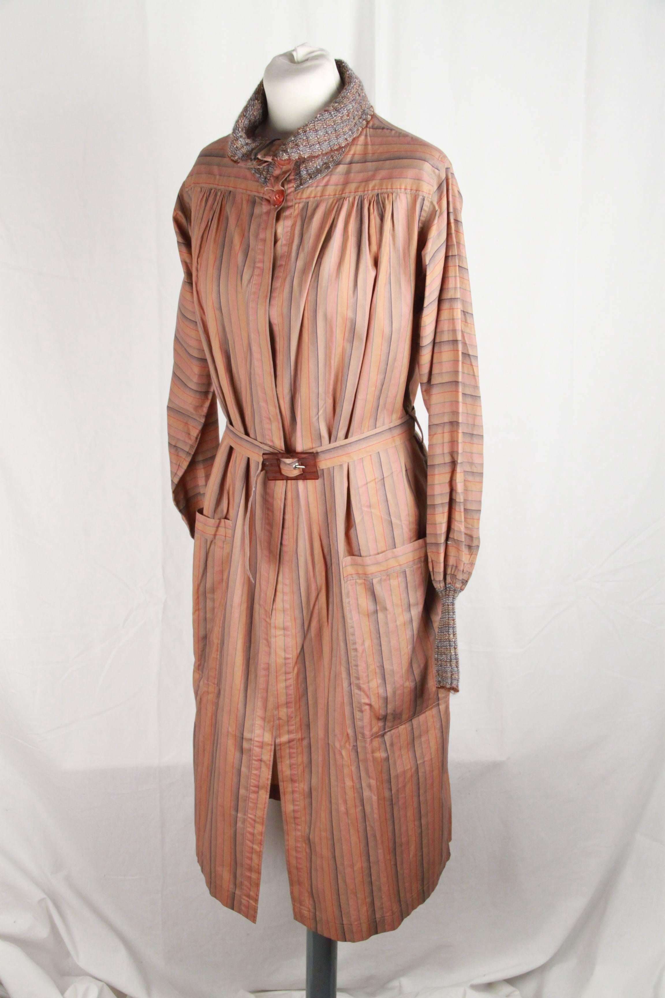 Women's MISSONI Vintage Tan Striped CHEMISIER DRESS