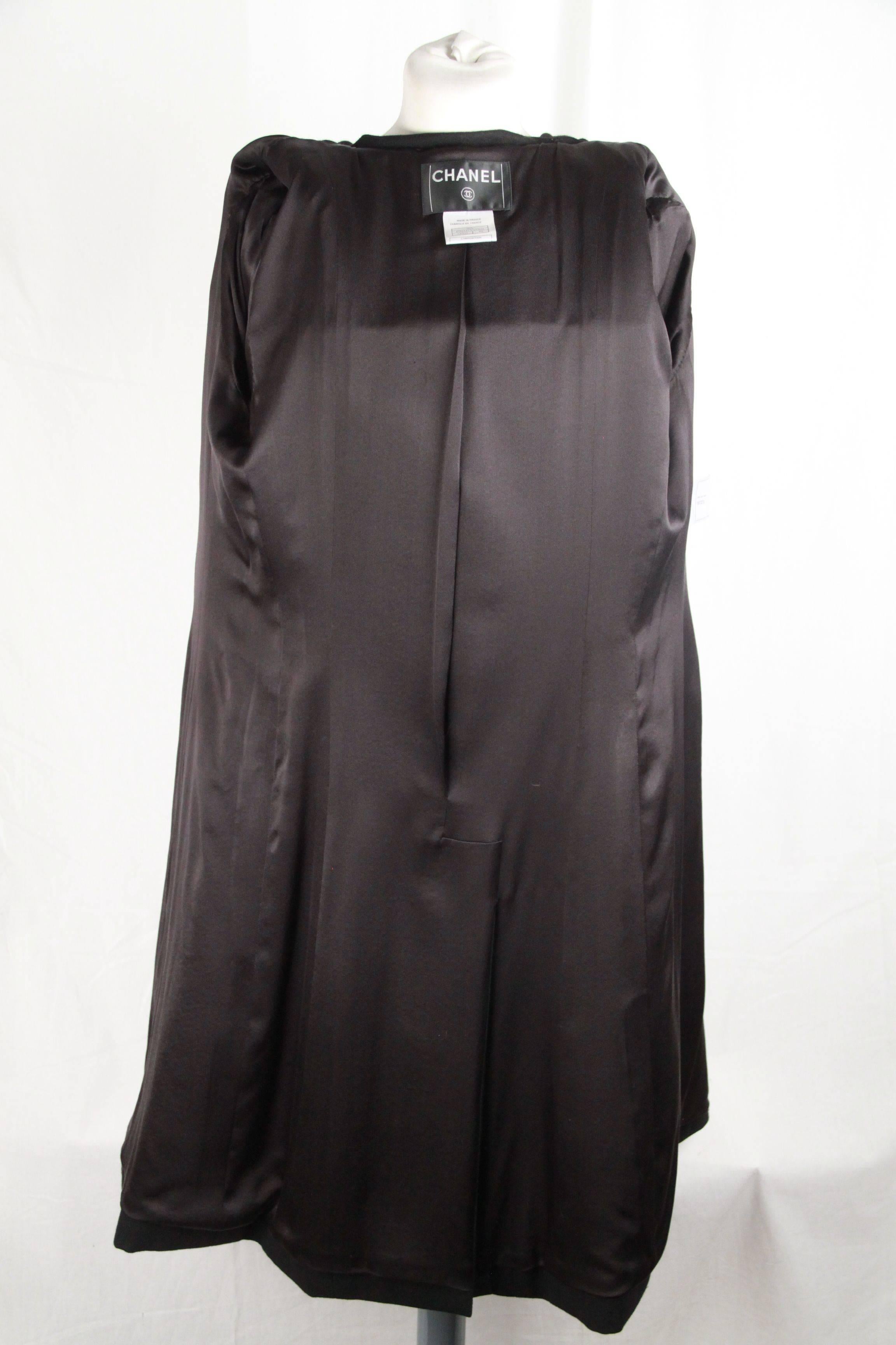 CHANEL Vintage Black Wool HOODED DUFFLE COAT Size 42 1