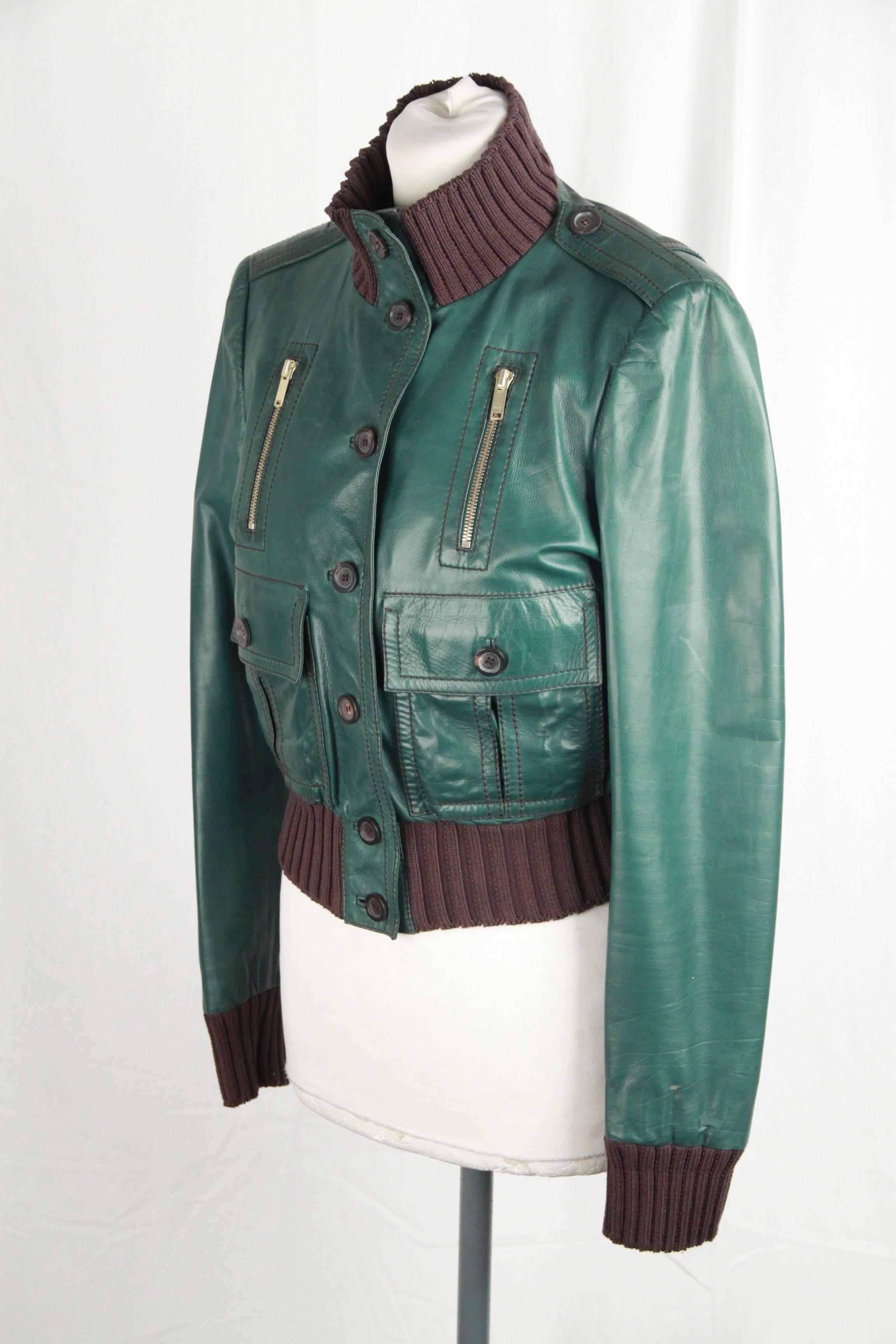 GUCCI Green Leather BOMBER MADONNA JACKET Size 40 In Good Condition In Rome, Rome