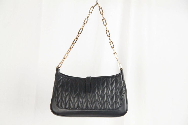 GUCCI Black Quilted Leather JACKIE SHOULDER BAG w/ Chain Strap For Sale ...