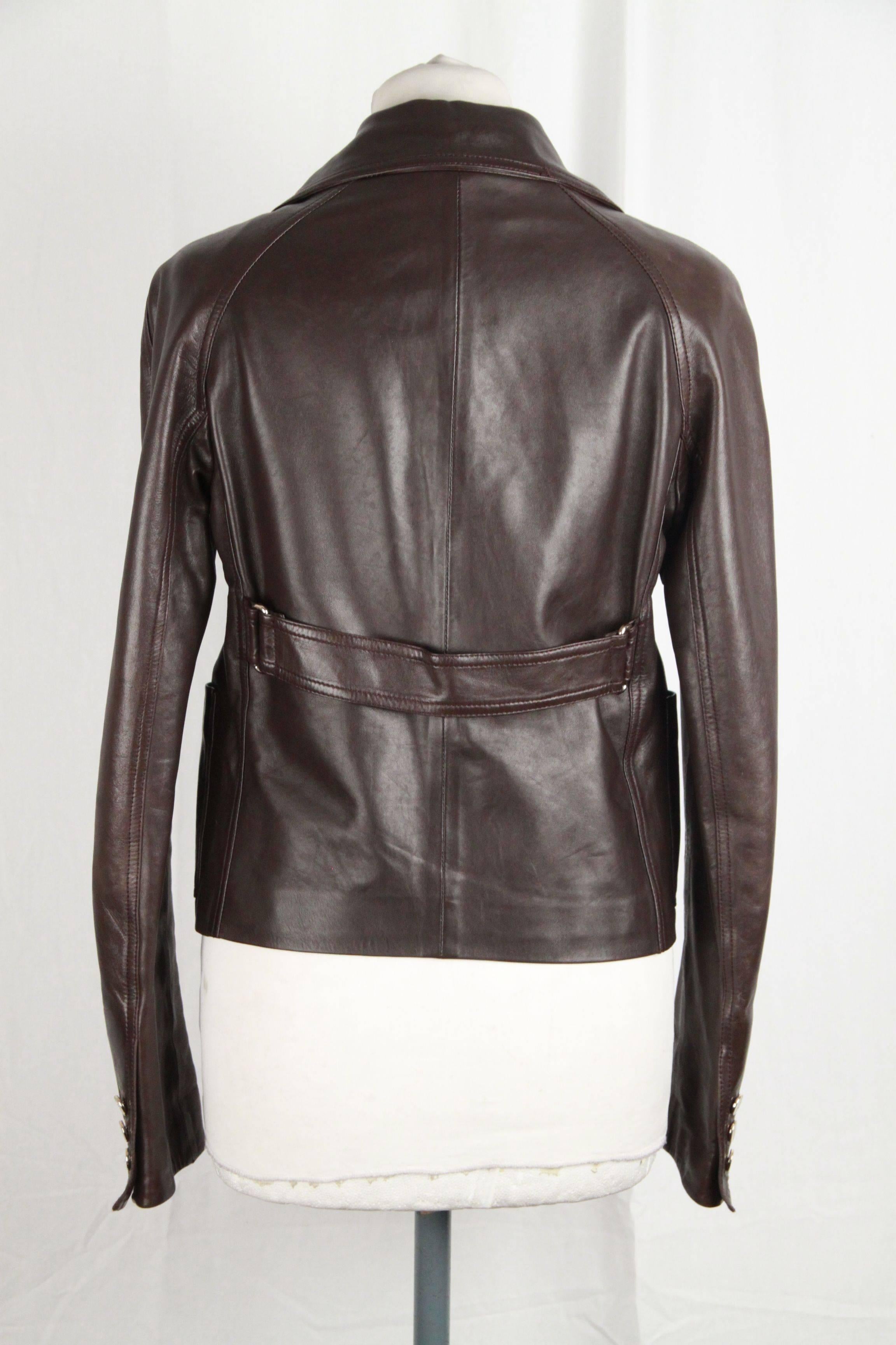 Women's or Men's GUCCI Brown Leather DOUBLE BREASTED JACKET Size 40