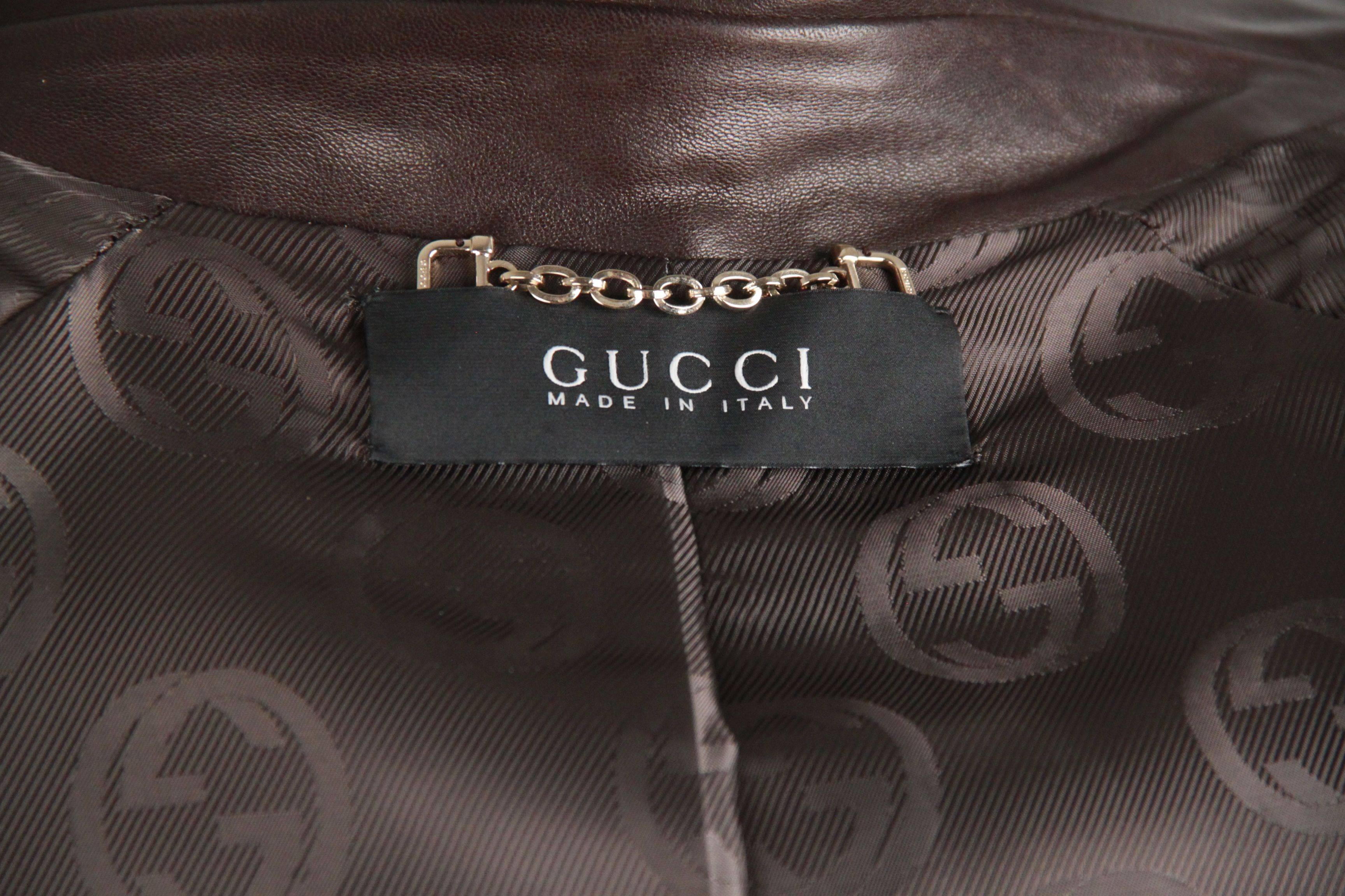 GUCCI Brown Leather DOUBLE BREASTED JACKET Size 40 3