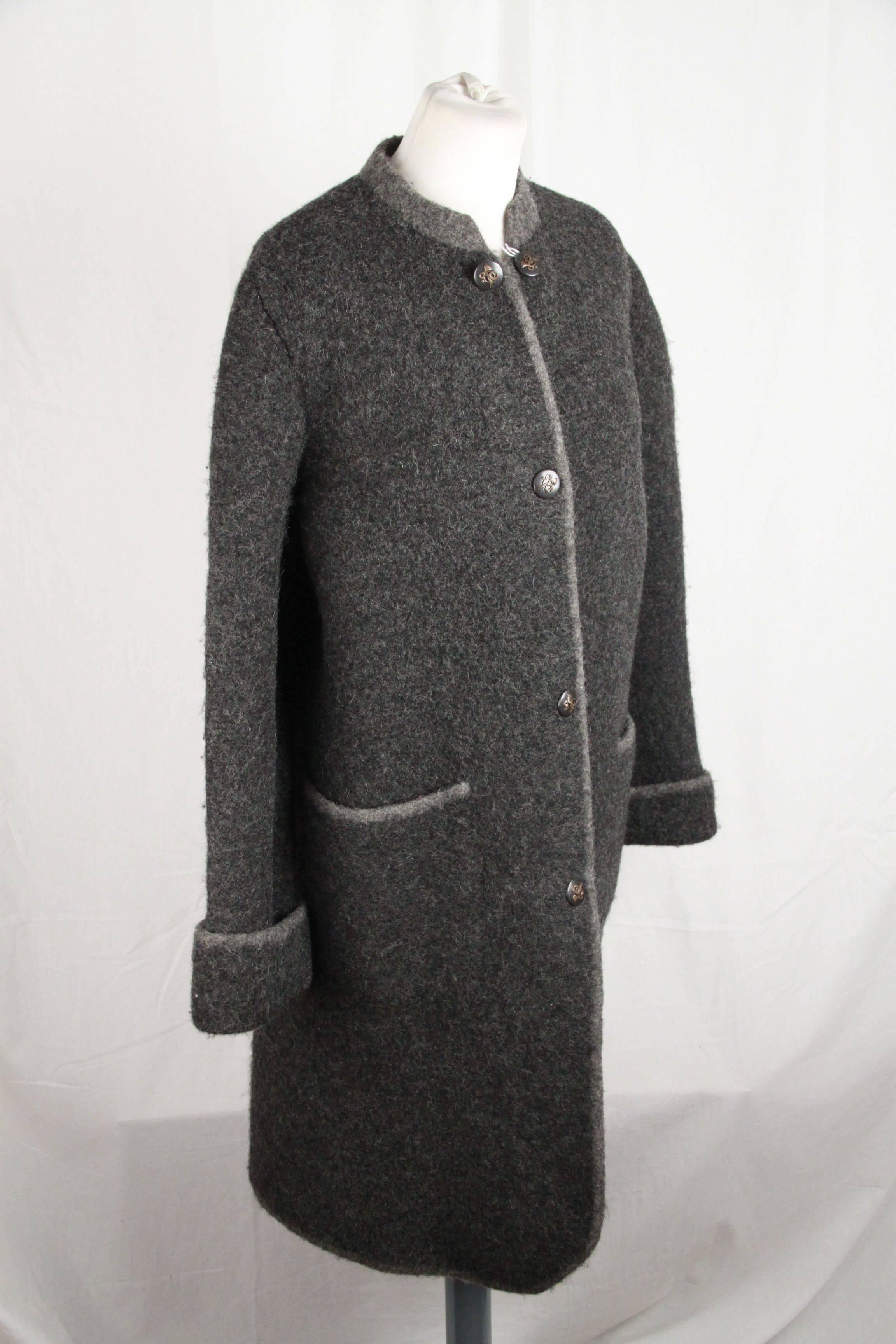 Hermes Paris Vintage Gray Pure New Wool Coat Size M 1
