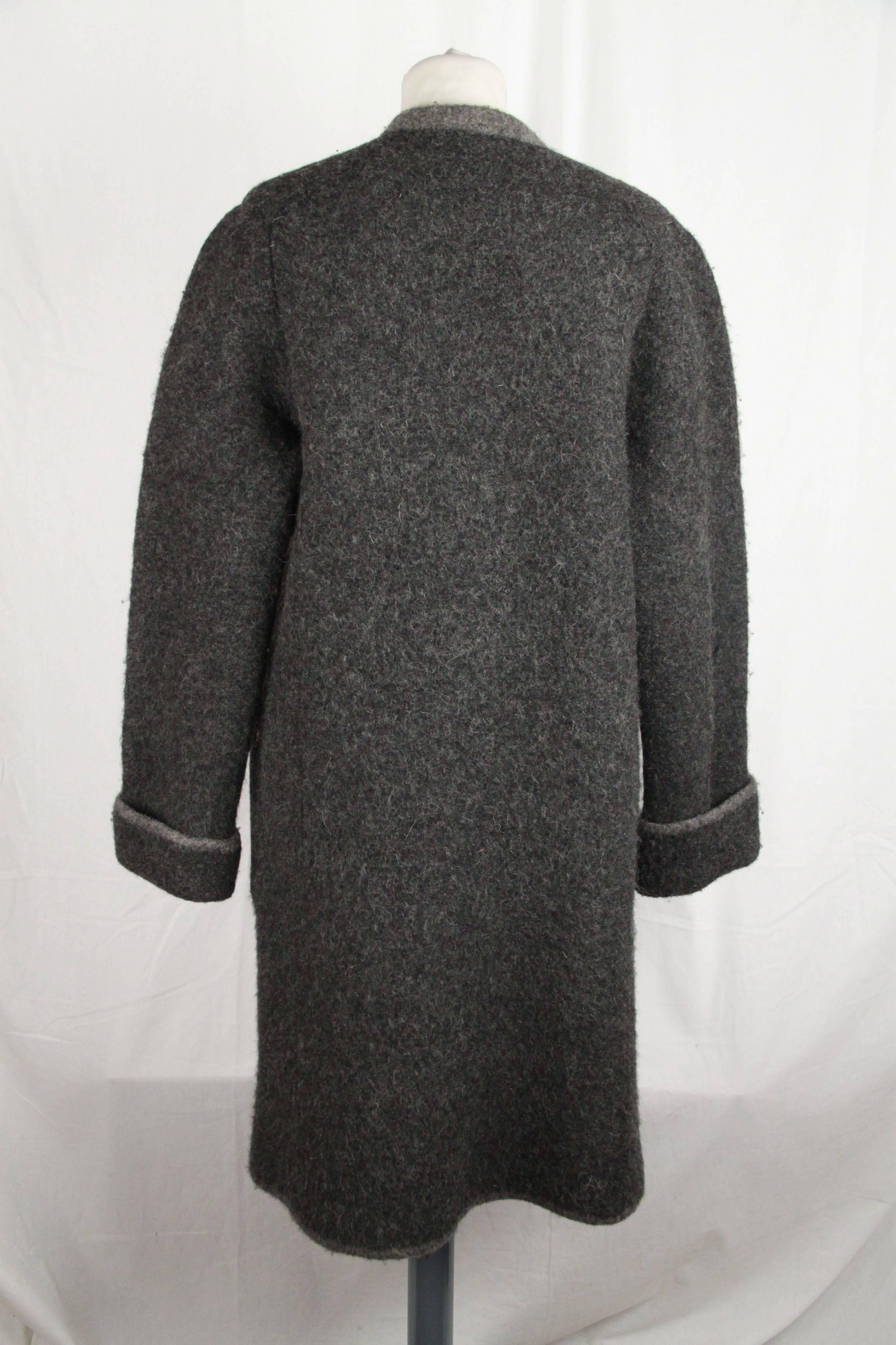 Hermes Paris Vintage Gray Pure New Wool Coat Size M 2