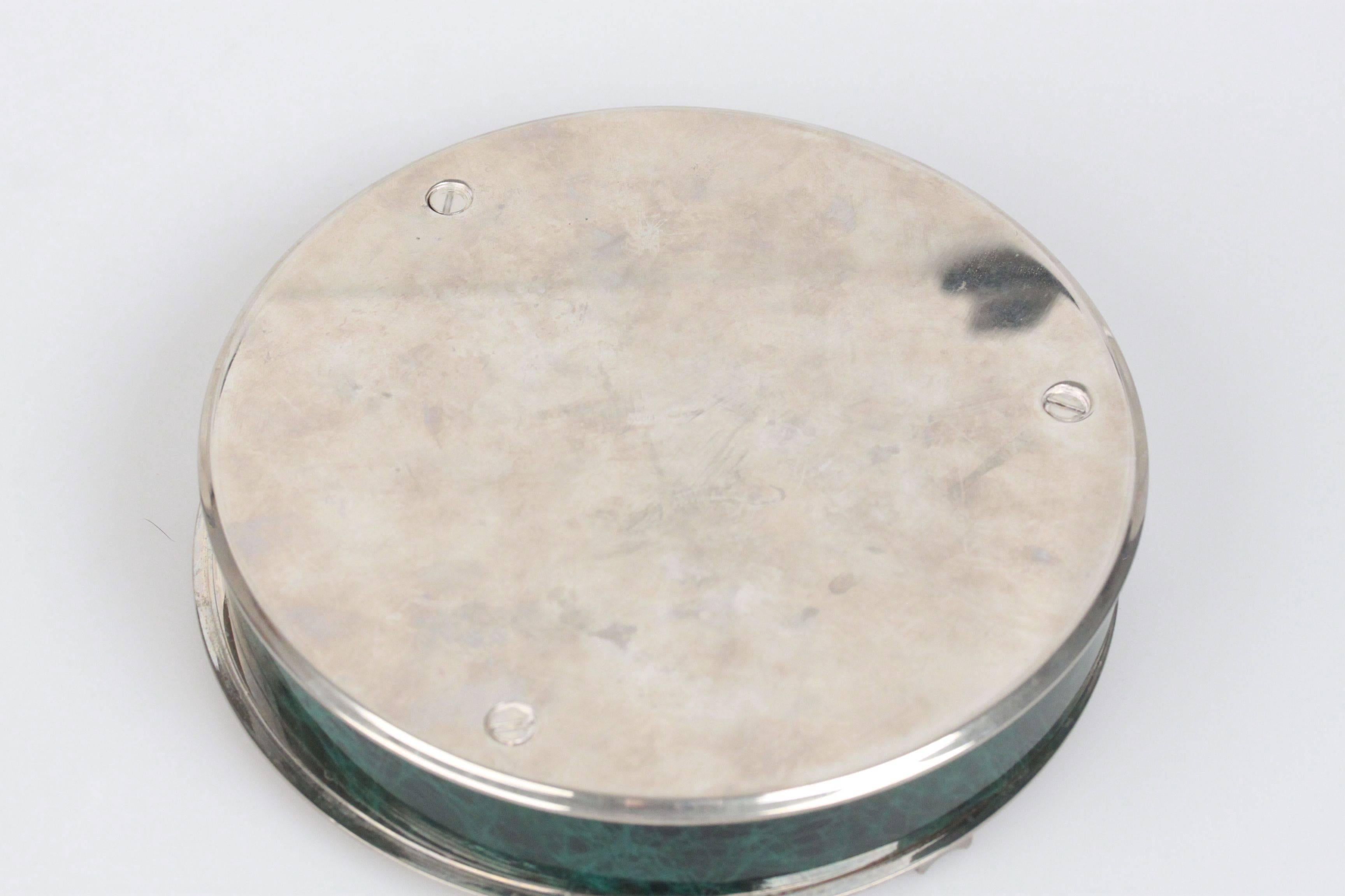 Gray GUCCI VINTAGE Marbled Green & Silver Metal ROUND ASHTRAY