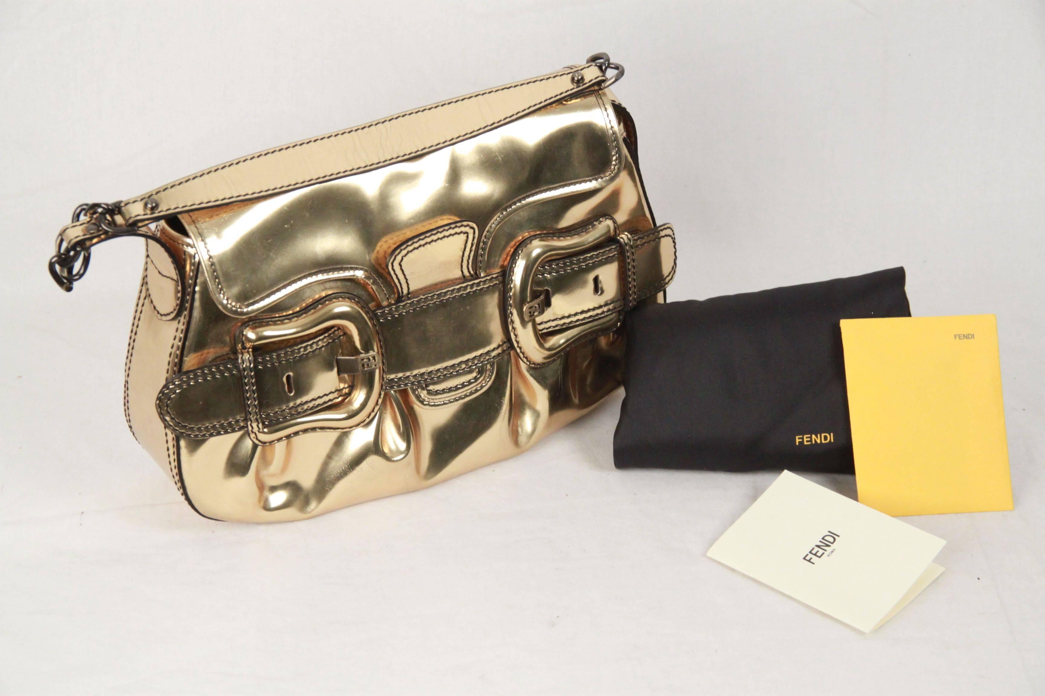 FENDI Gold Tone Leather B BIS BAG Shoulder Bag In Good Condition In Rome, Rome