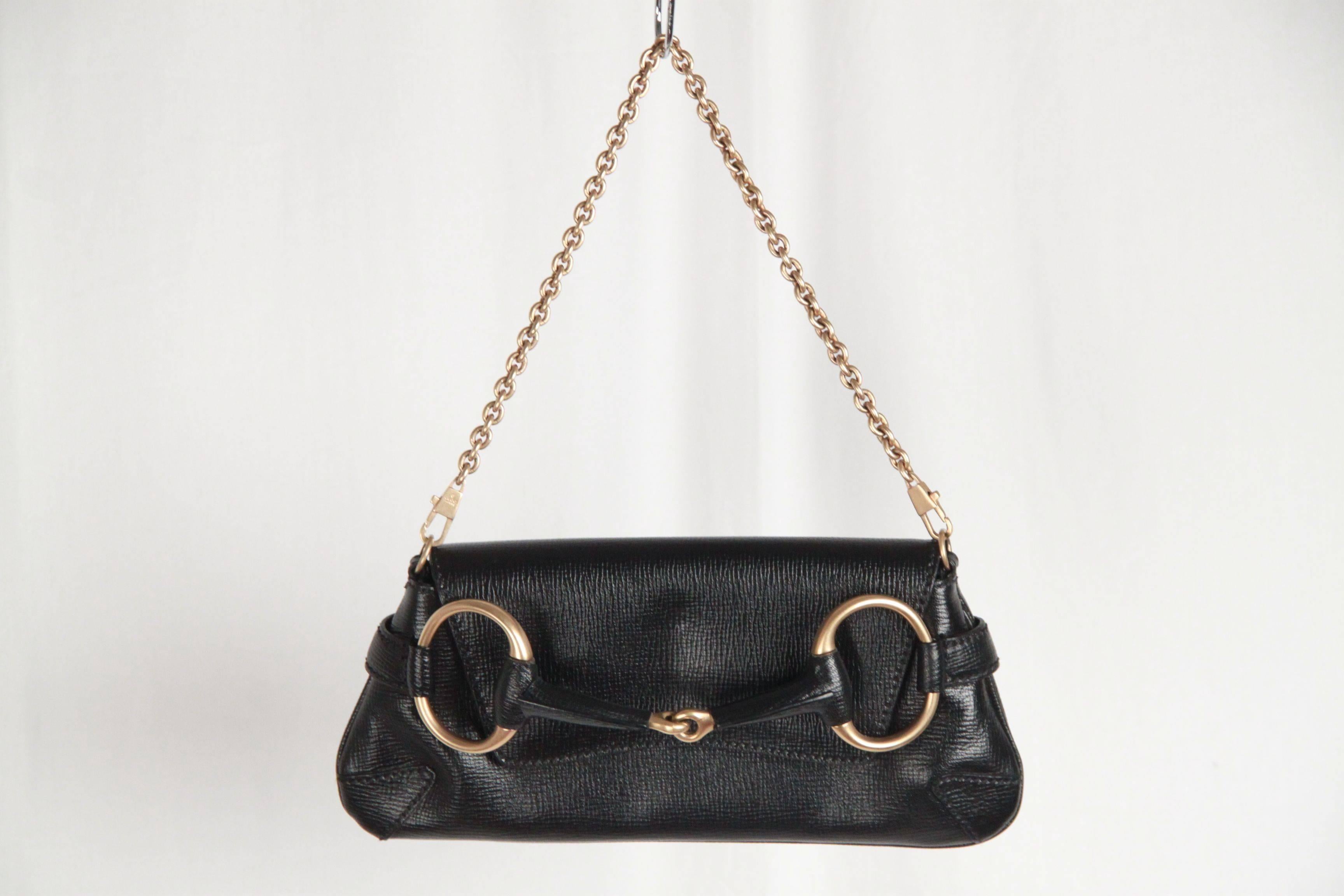 GUCCI Black Leather HORSEBIT Clutch Shoulder Bag TOM FORD ERA In Excellent Condition In Rome, Rome