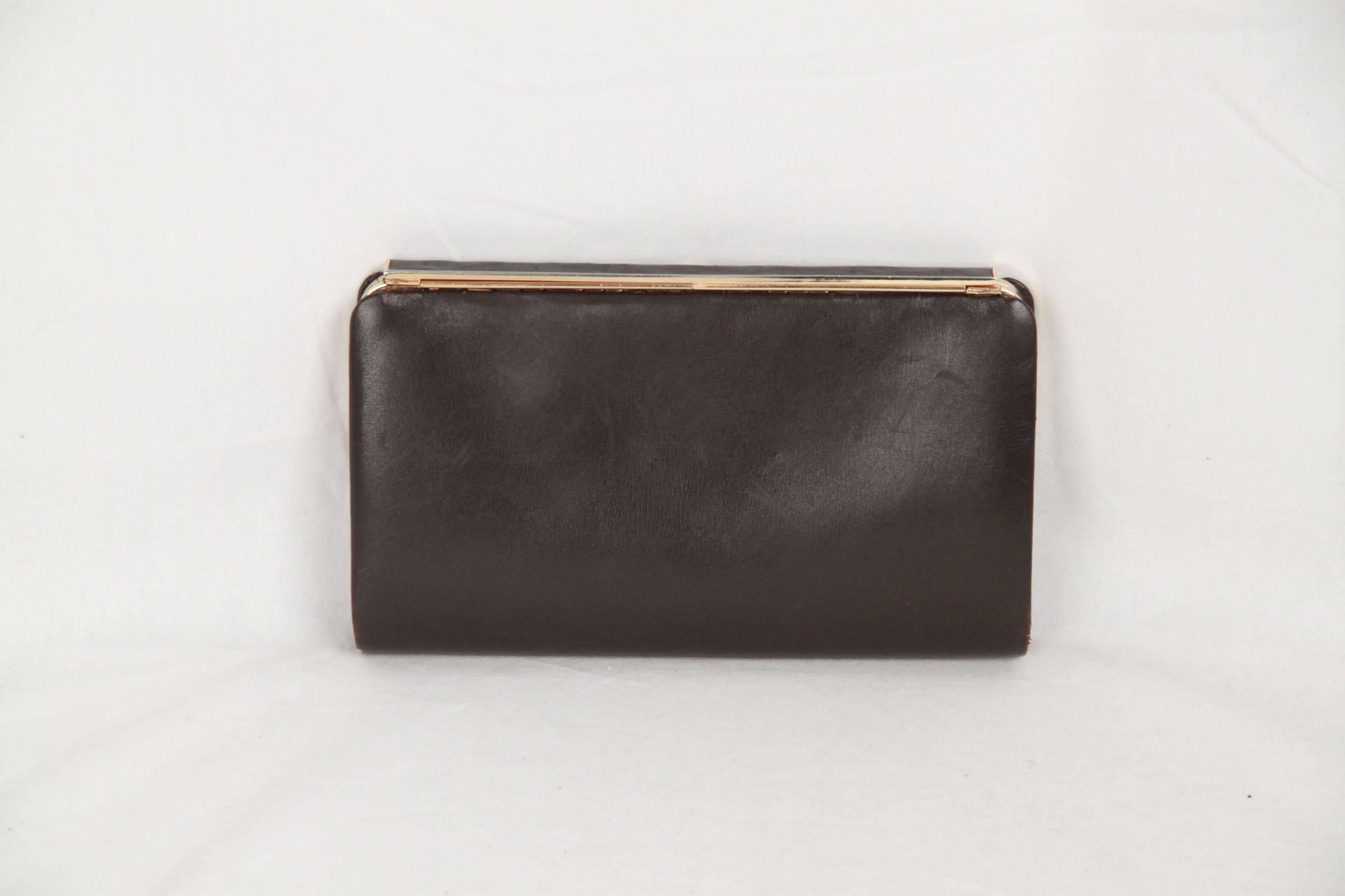 Black GUCCI VINTAGE Brown Leather CLUTCH Handbag