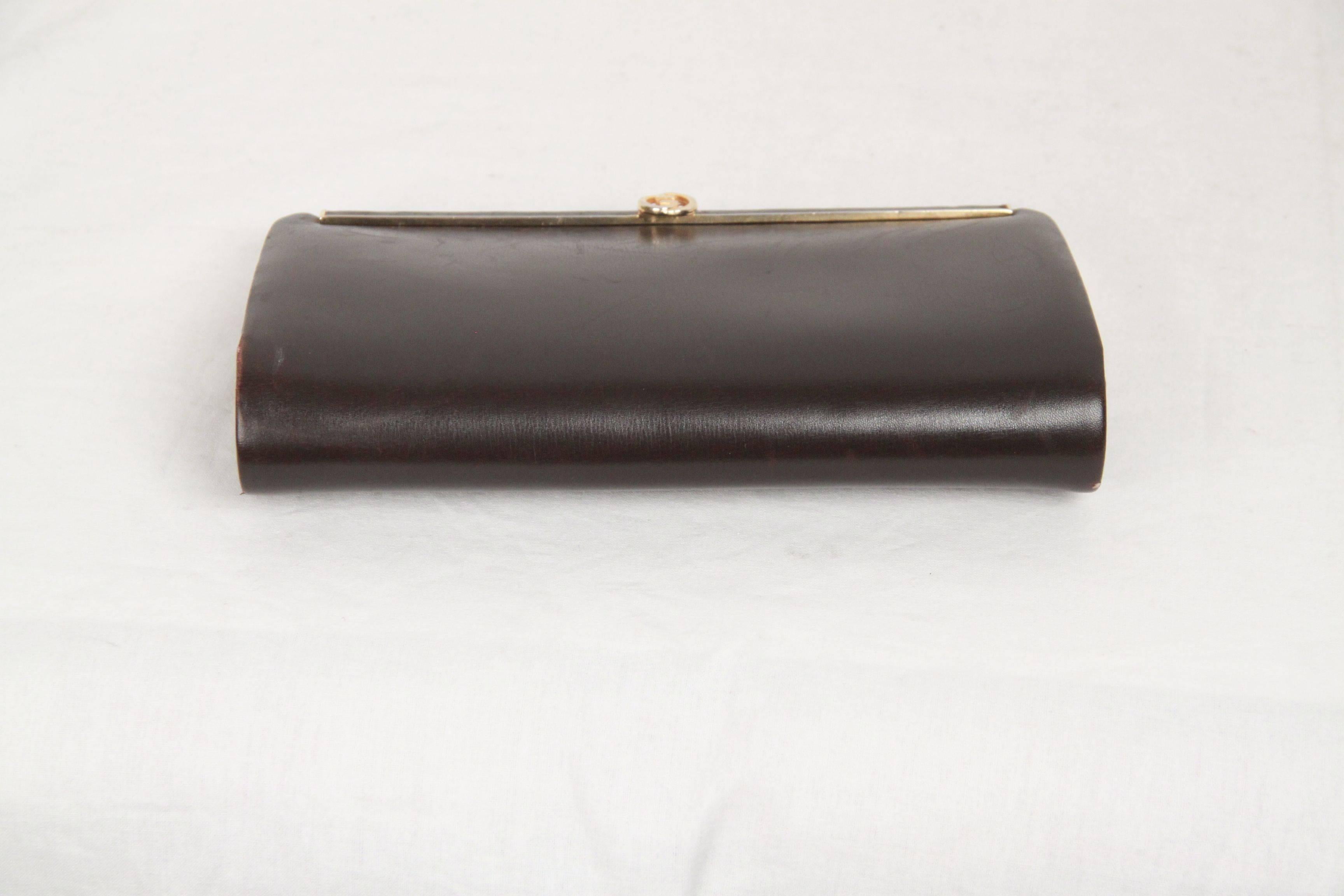 GUCCI VINTAGE Brown Leather CLUTCH Handbag In Good Condition In Rome, Rome
