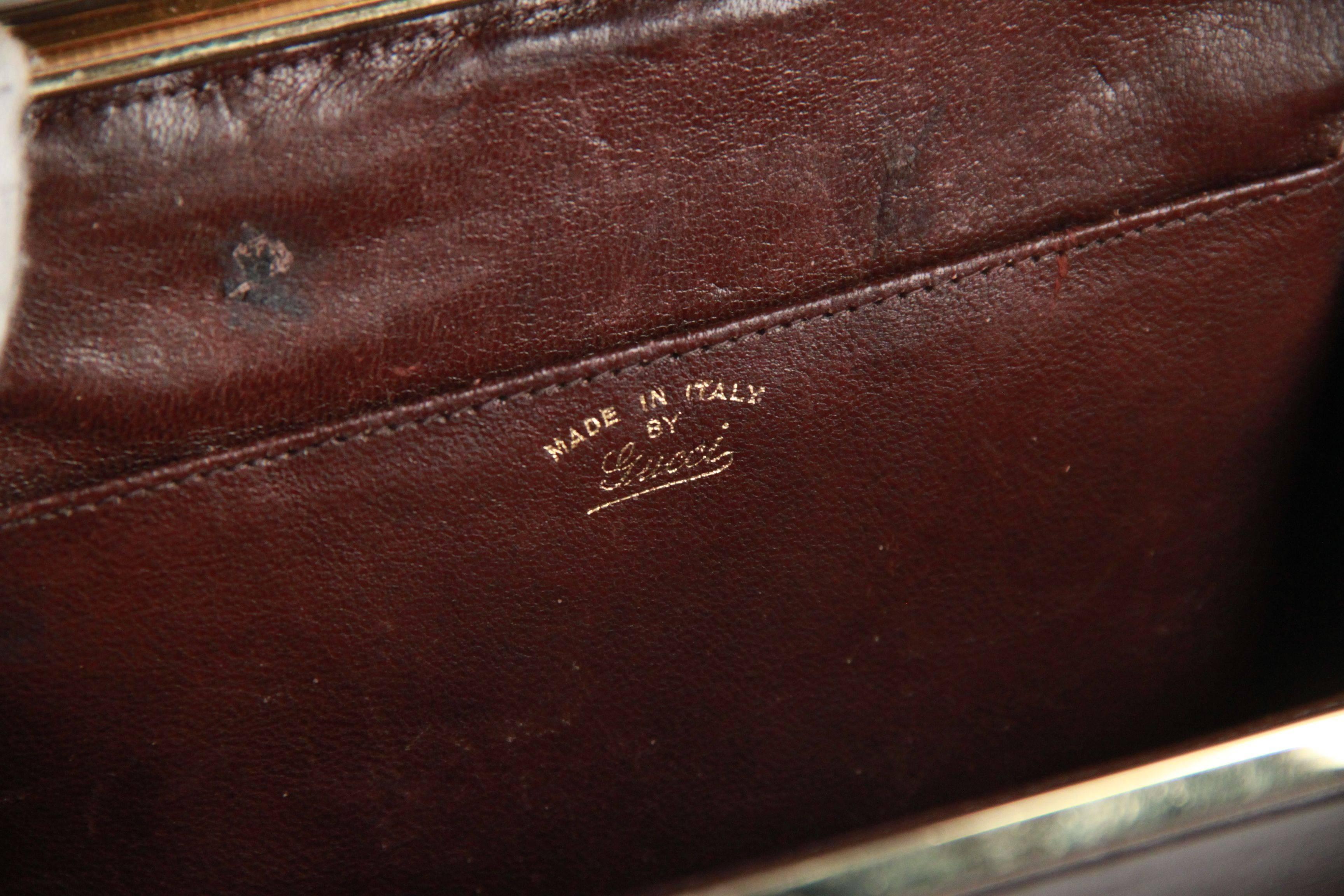 GUCCI VINTAGE Brown Leather CLUTCH Handbag 2