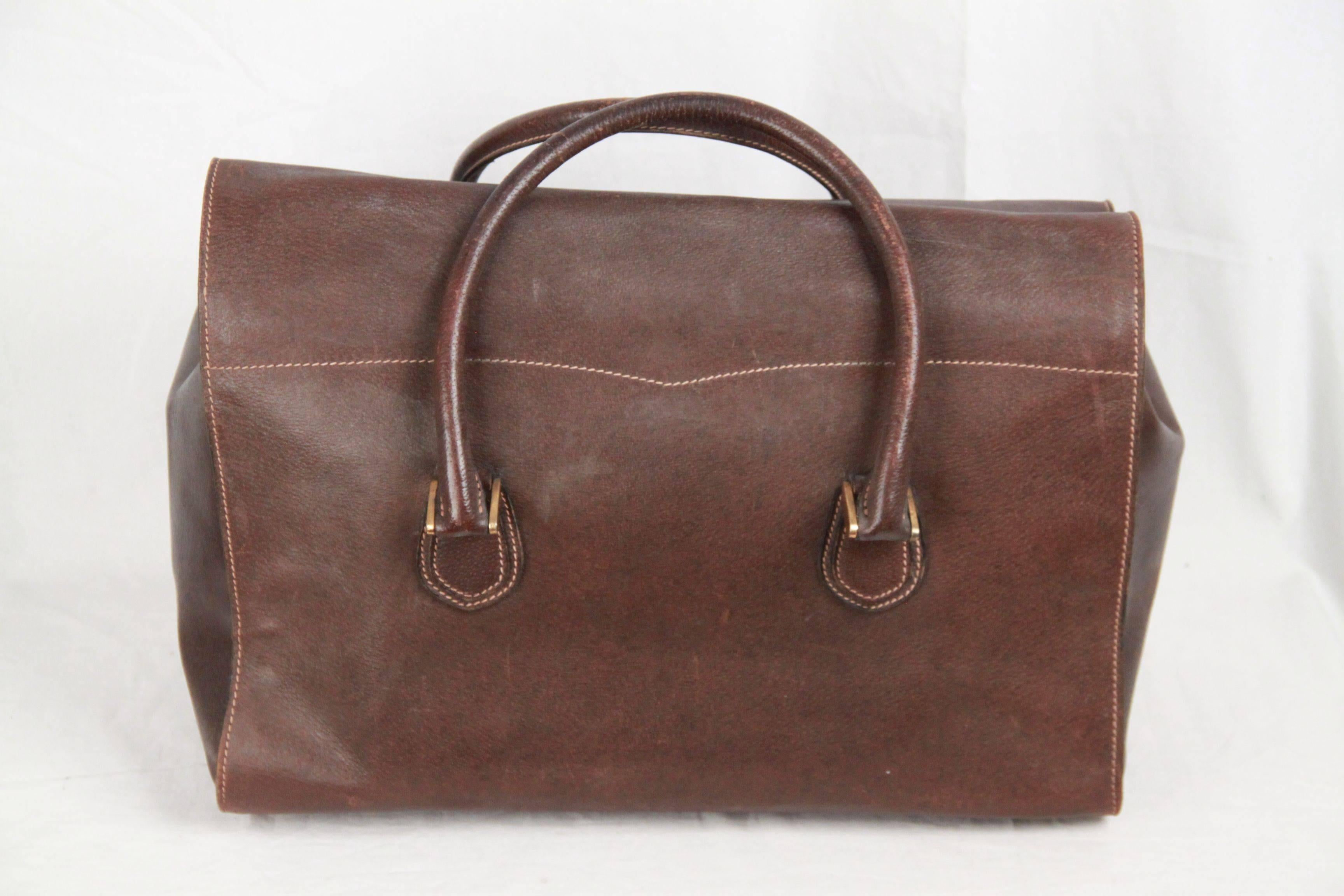 GUCCI VINTAGE Brown Leather TRAVEL BAG Weekender In Good Condition In Rome, Rome