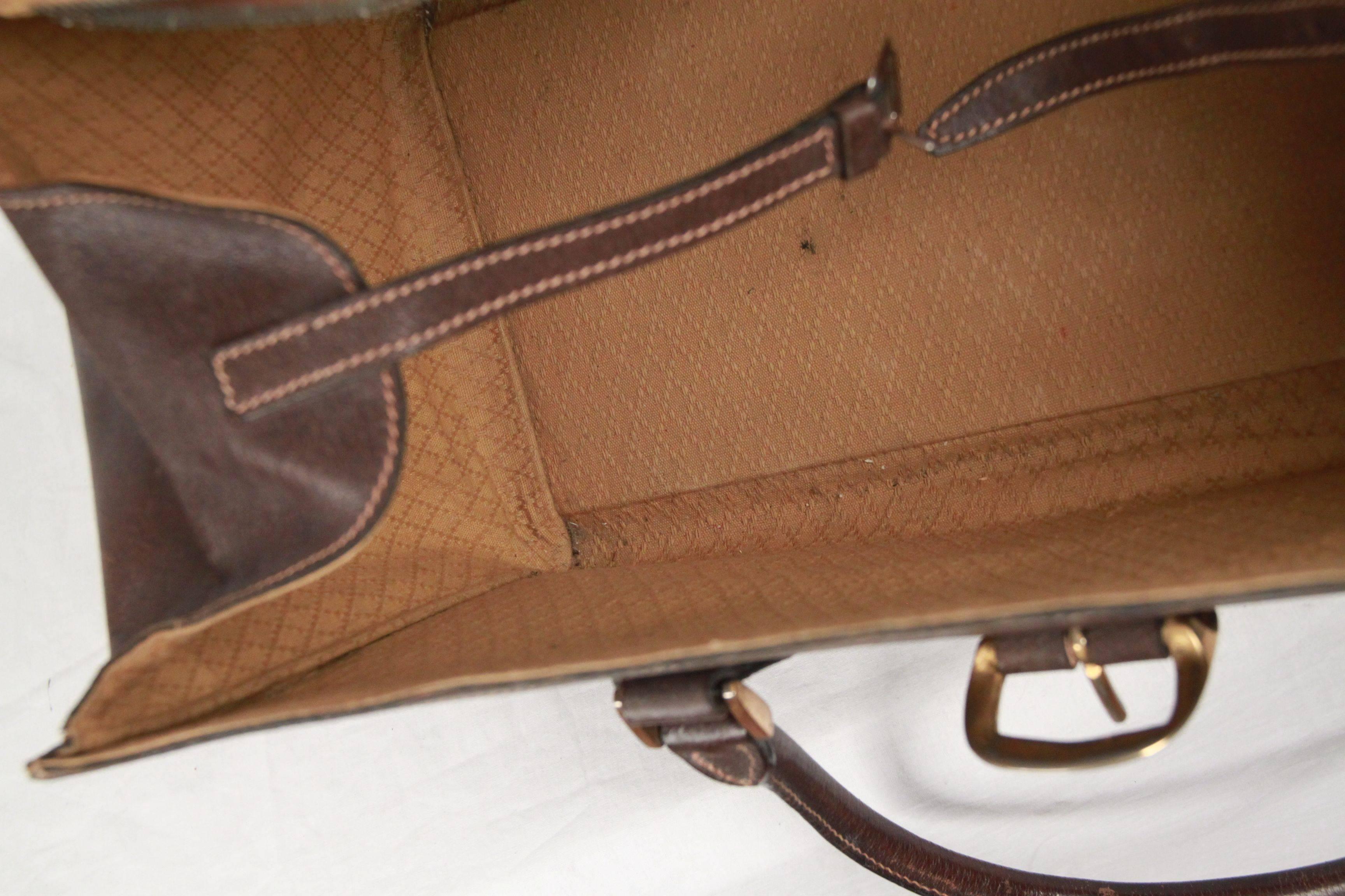 GUCCI VINTAGE Brown Leather TRAVEL BAG Weekender 4