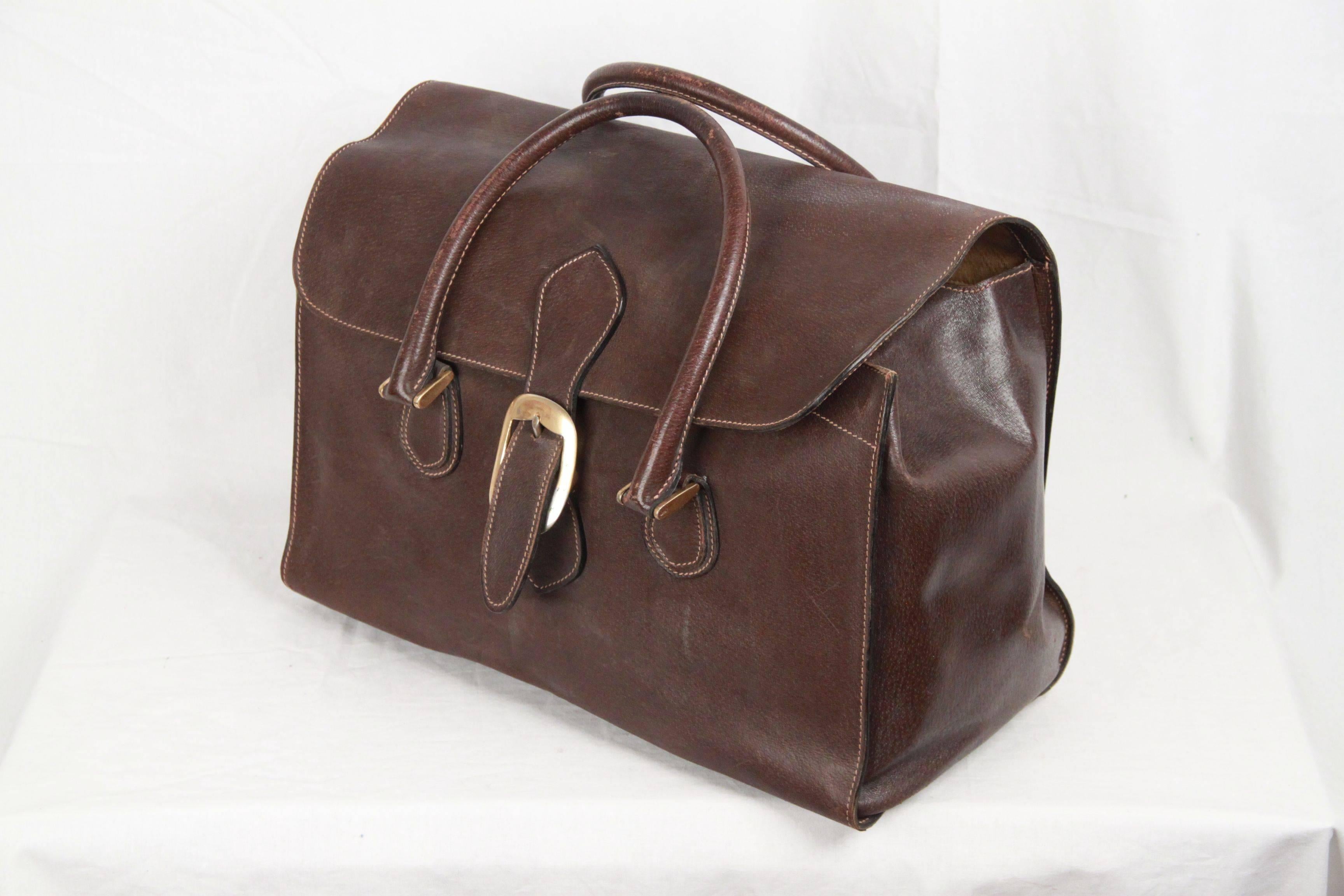 Women's or Men's GUCCI VINTAGE Brown Leather TRAVEL BAG Weekender