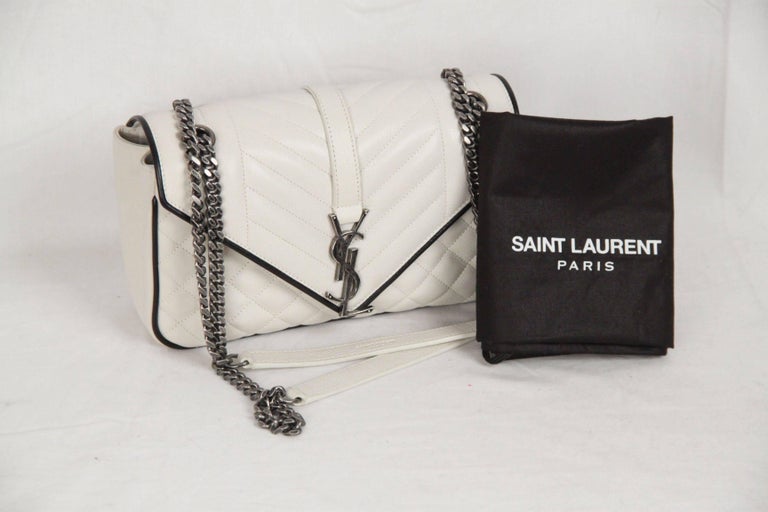 Saint Laurent White Leather Tri-Quilt Monogram Messenger Bag at 1stDibs