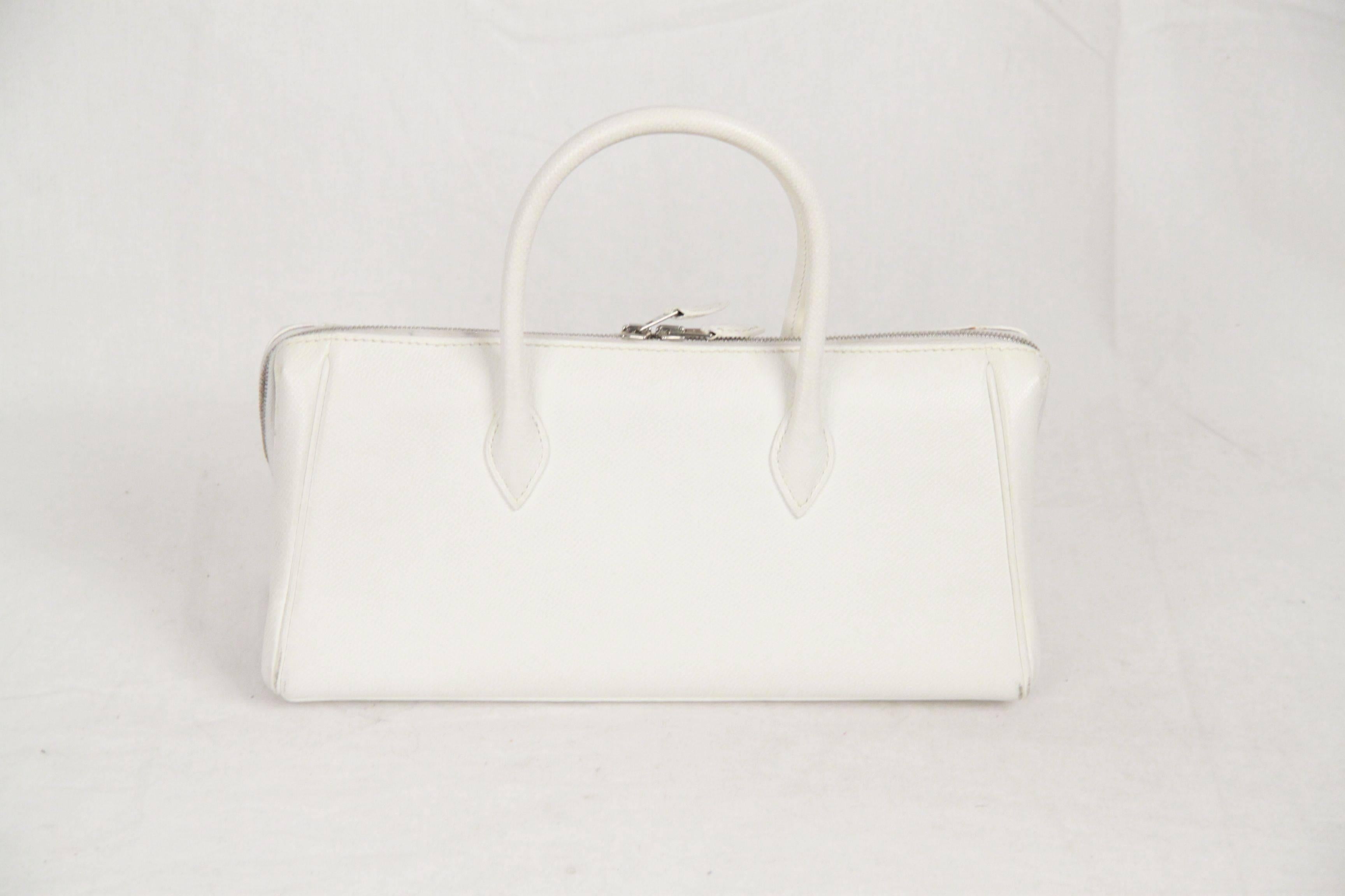 Gray HERMES PARIS White Leather PARIS BOMBAY BAG 28 cm