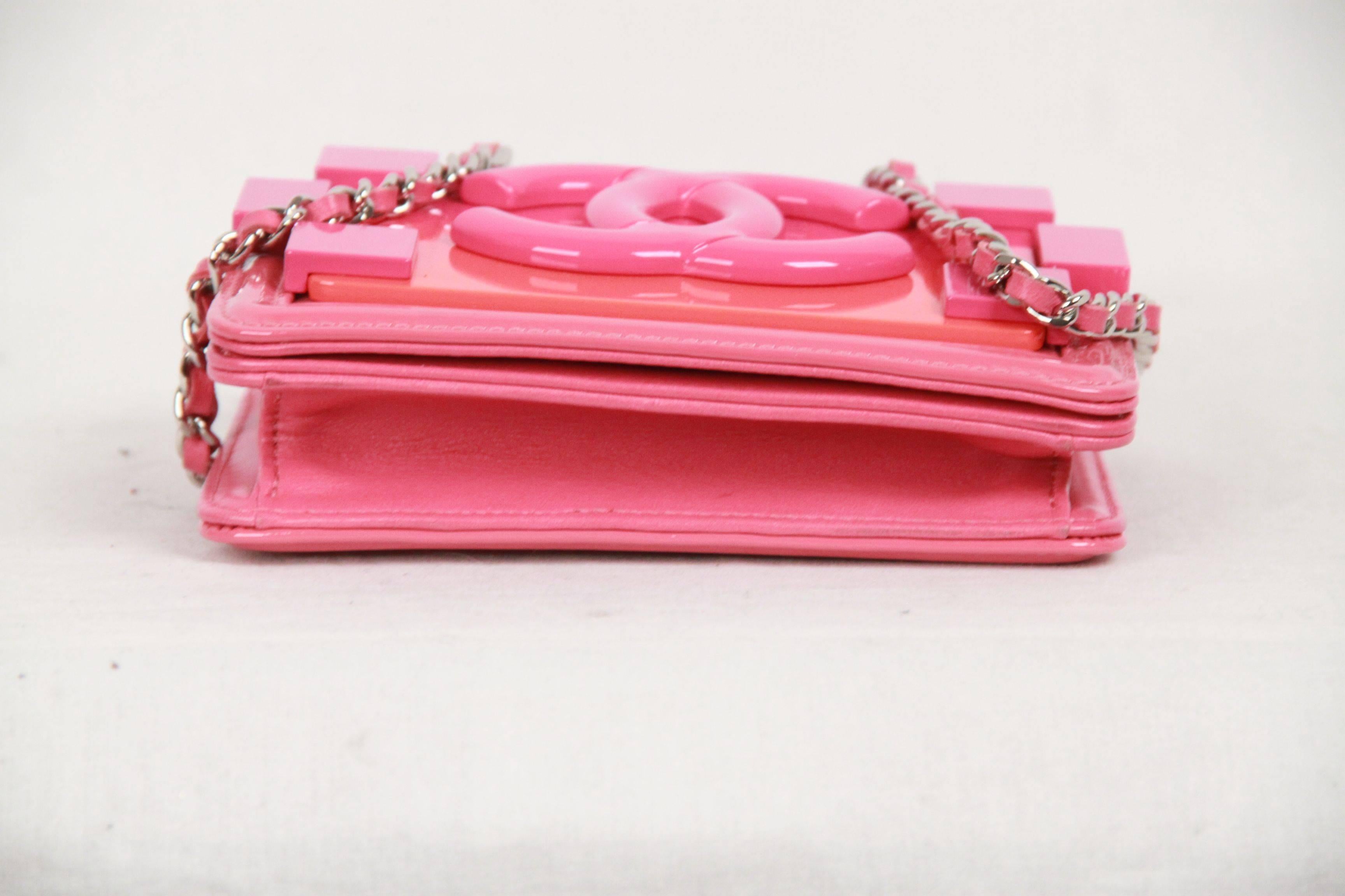 Women's CHANEL Pink Patent Leather OMBRE BLOCK LOGO Mini CROSSBODY BAG Ltd Ed