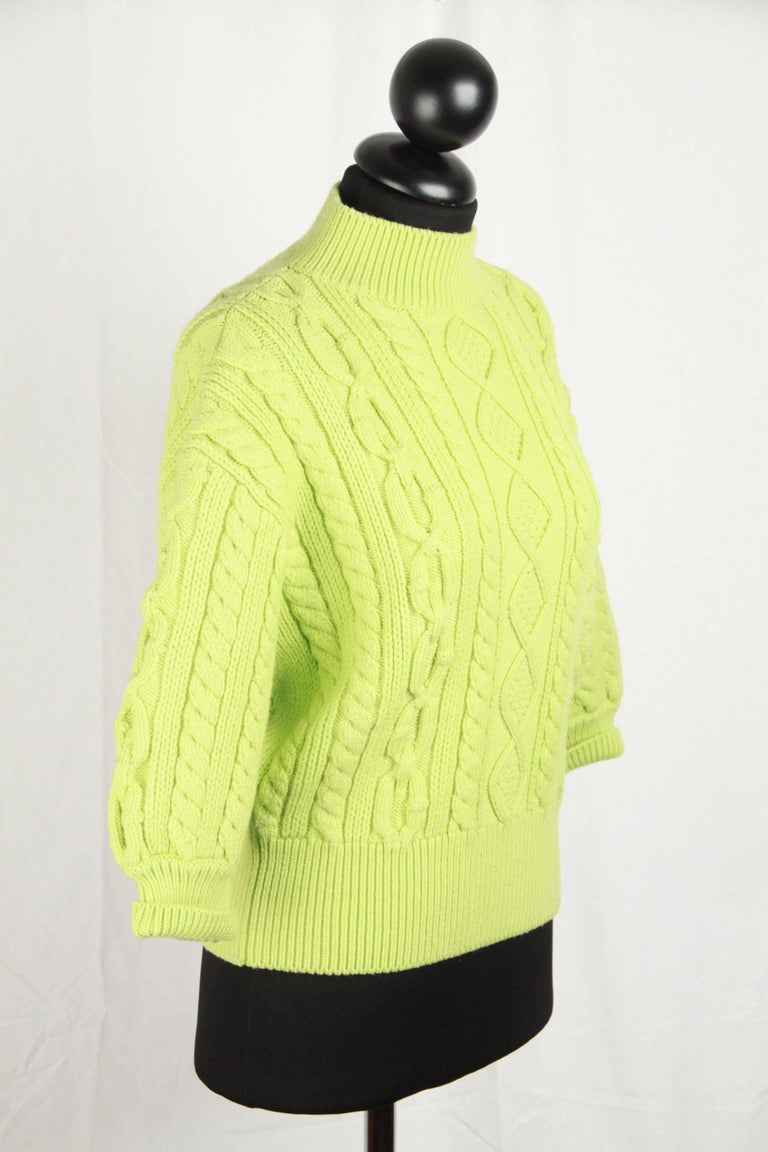 LOUIS VUITTON Green Wool Blend CROPPED SLEEVE JUMPER Size M For Sale at 1stdibs