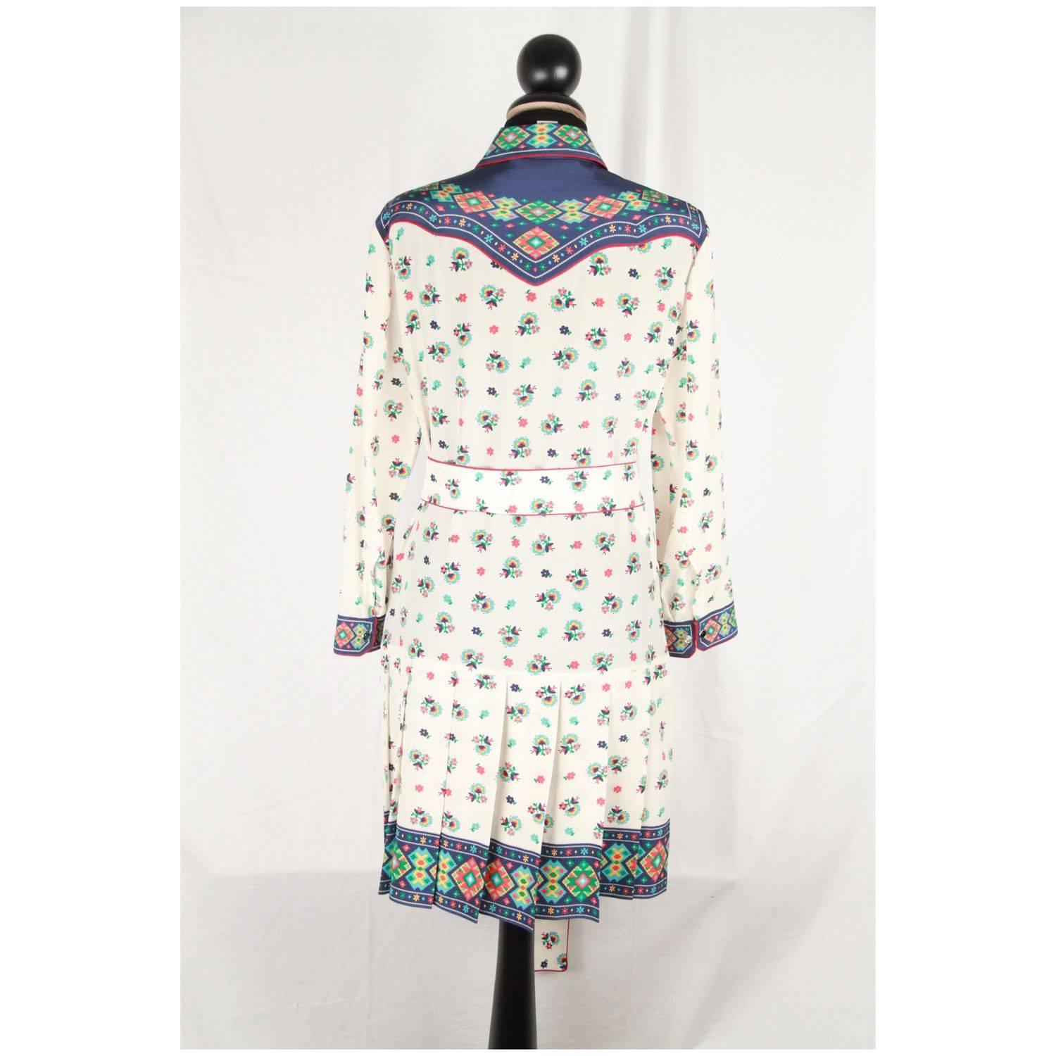 Women's GUCCI Multicolor Silk SHIRT DRESS Long Sleeve
