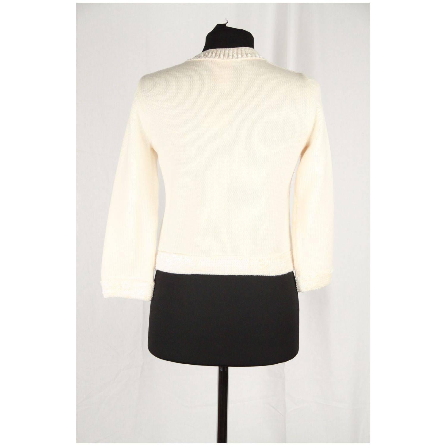 CHANEL Ivory Wool OPEN FRONT CARDIGAN w/ Sequin SIZE 38 1