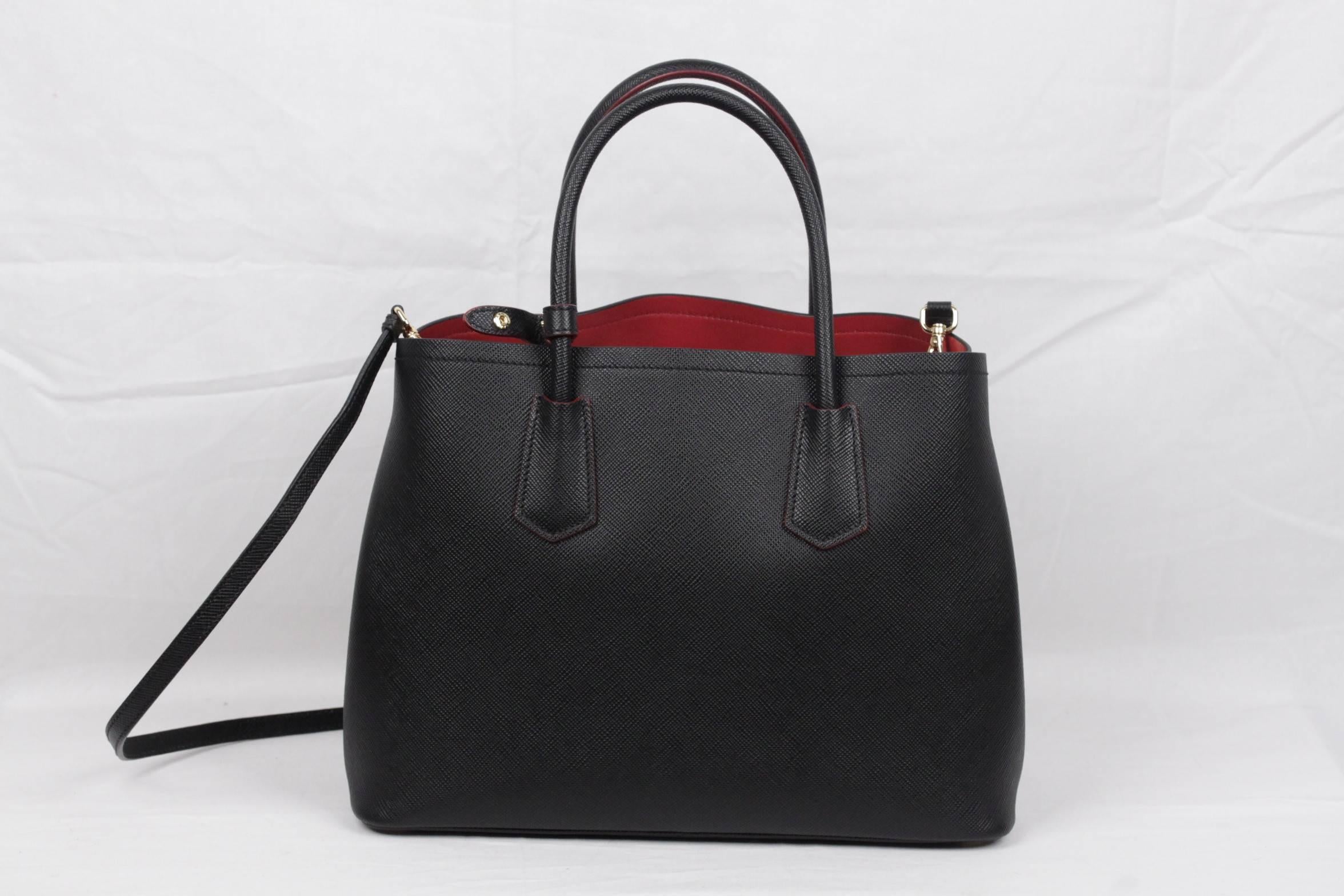 Women's PRADA Black SAFFIANO CUIR Leather DOUBLE BAG Tote Satchel 1BG775