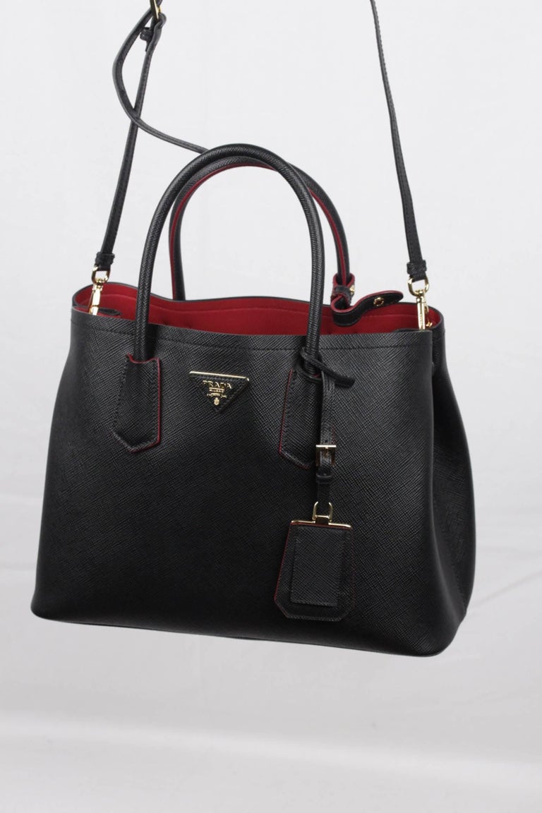 Prada Saffiano Cuir Medium Double Bag Black Fuoco