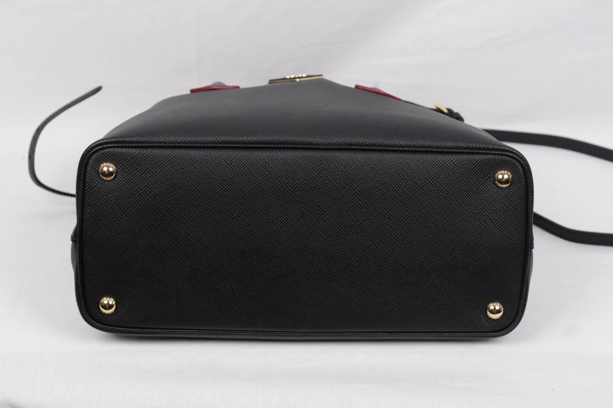 PRADA Black SAFFIANO CUIR Leather DOUBLE BAG Tote Satchel 1BG775 3
