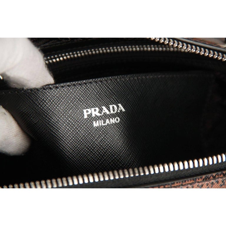 Prada Black Tessuto and Saffiano Tartan Leather Boston Bag with Strap ...
